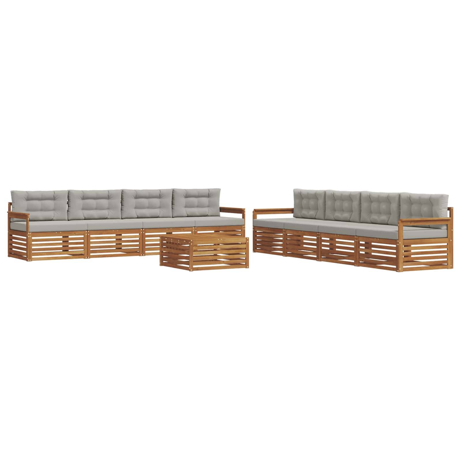vidaXL Outdoor-Sofagarnitur mit Kissen 9 pcs Natürlich und Hellgrau