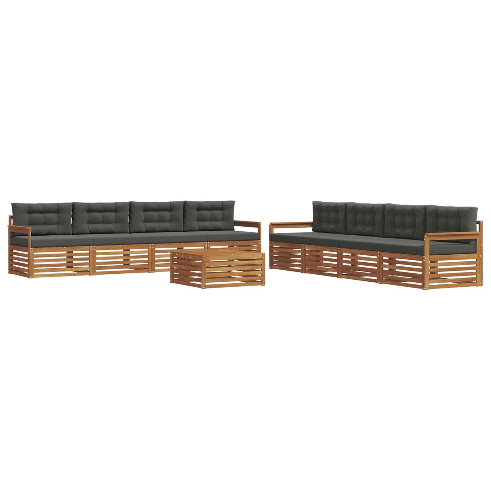 vidaXL Outdoor-Sofagarnitur mit Kissen 9 pcs Natur und Anthrazit