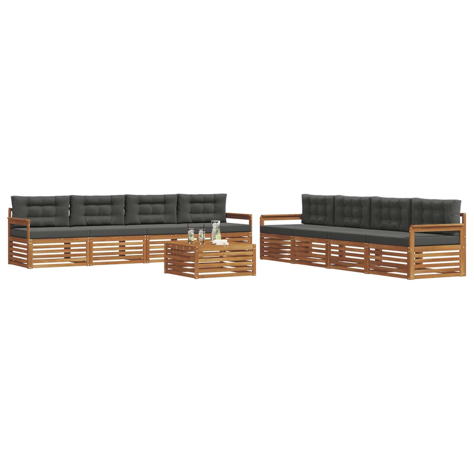 vidaXL Outdoor-Sofagarnitur mit Kissen 9 pcs Natur und Anthrazit