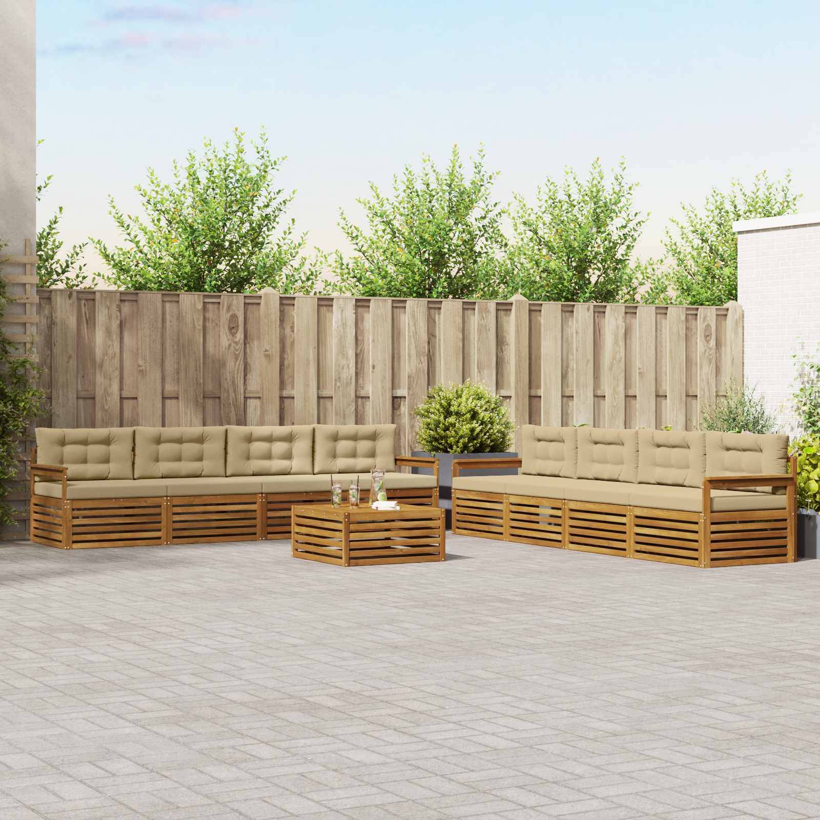 vidaXL Outdoor-Sofagarnitur mit Kissen 9 pcs Natur und Beige