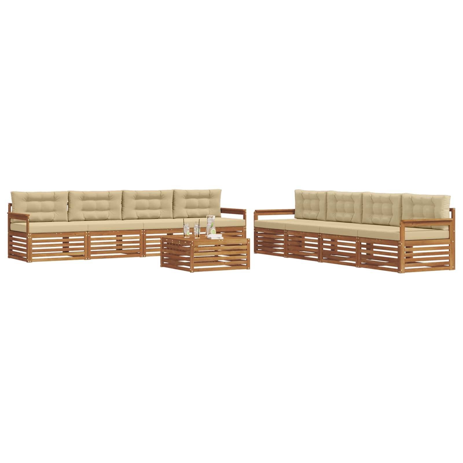 vidaXL Outdoor-Sofagarnitur mit Kissen 9 pcs Natur und Beige