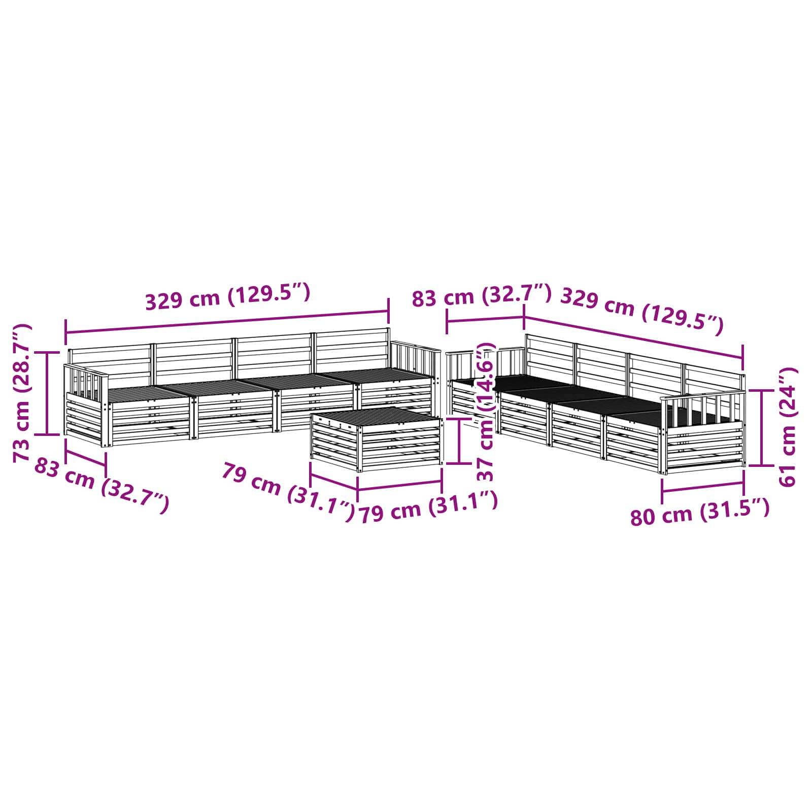 vidaXL Outdoor-Sofagarnitur 9 pcs Natur Massivholz Akazie