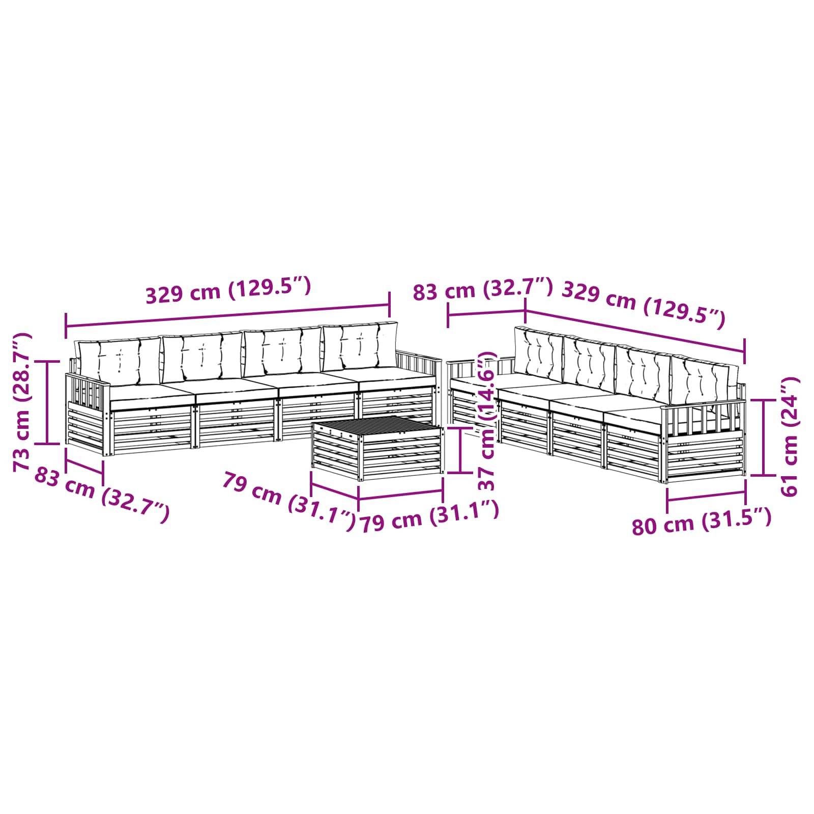 vidaXL Outdoor-Sofagarnitur mit Kissen 9 pcs Natur und Anthrazit