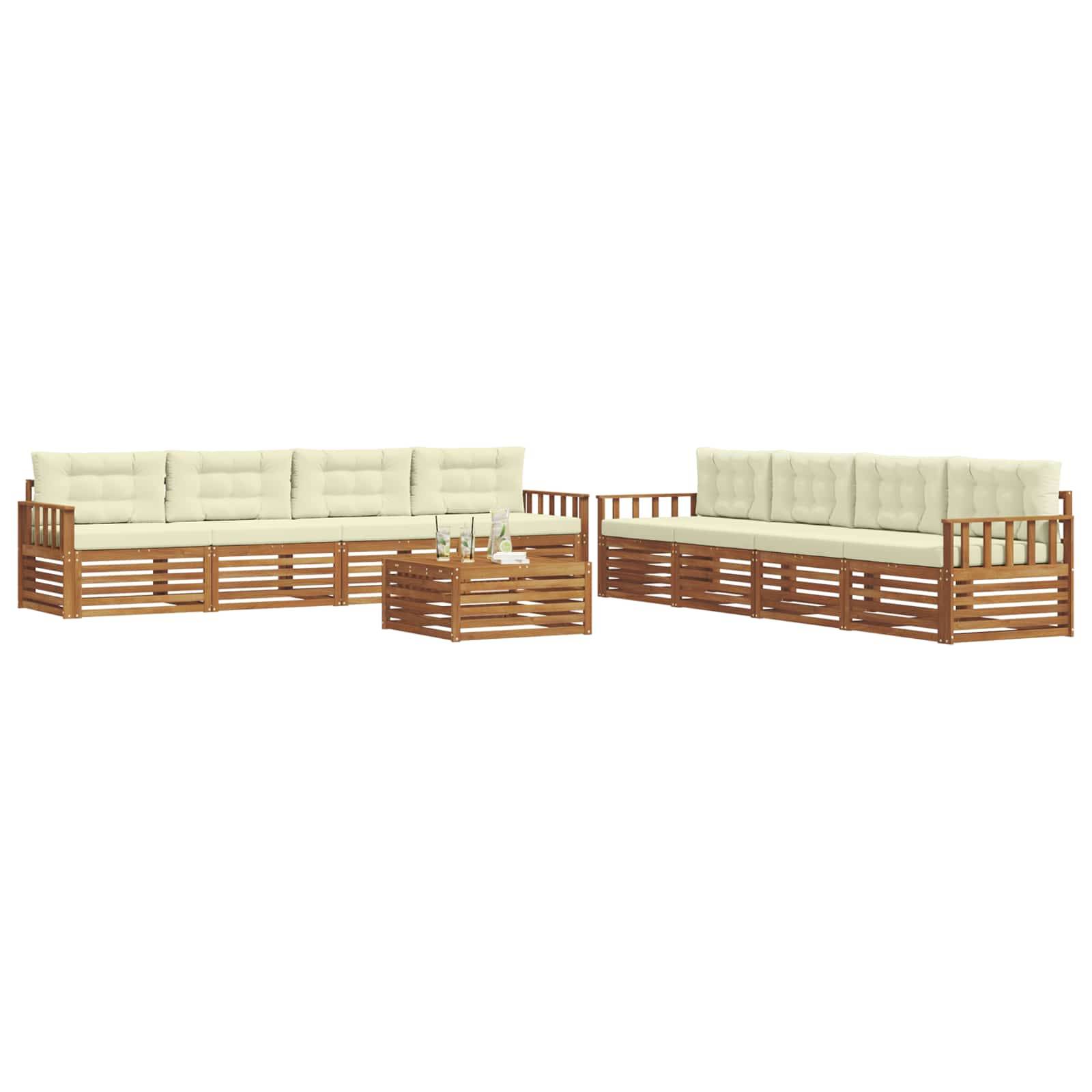 vidaXL Outdoor-Sofagarnitur mit Kissen 9 pcs Natur und Creme