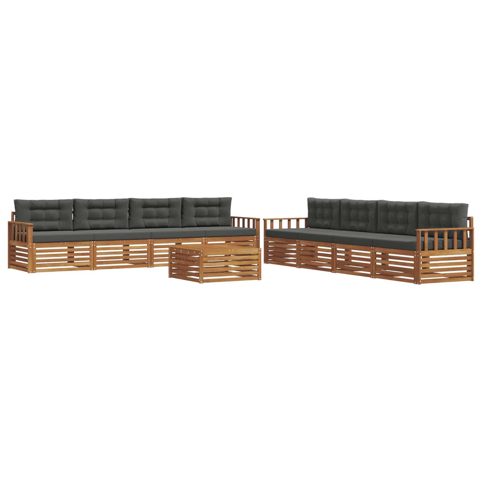 vidaXL Outdoor-Sofagarnitur mit Kissen 9 pcs Natur und Anthrazit