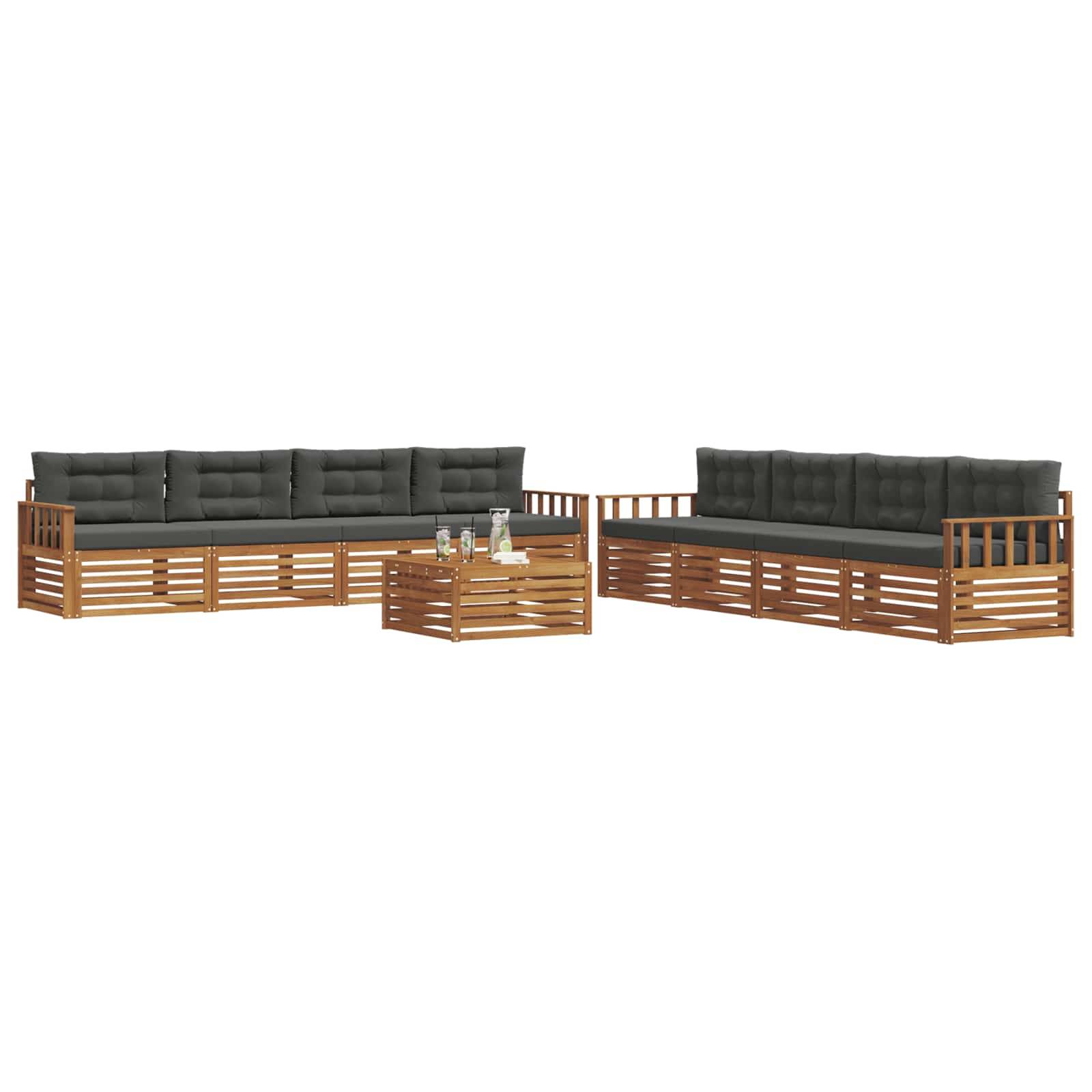 vidaXL Outdoor-Sofagarnitur mit Kissen 9 pcs Natur und Anthrazit