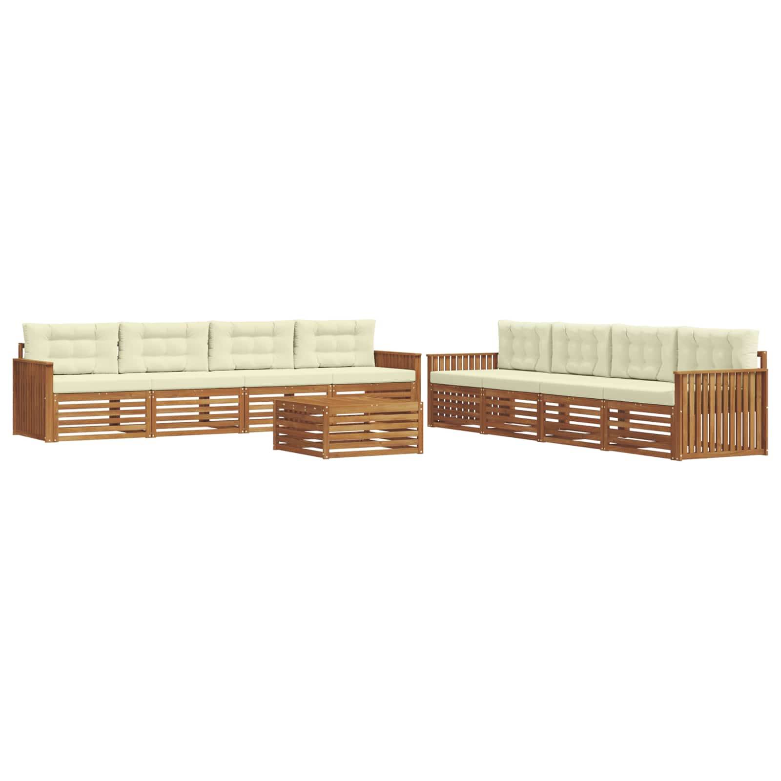 vidaXL Outdoor-Sofagarnitur mit Kissen 9 pcs Natur und Creme