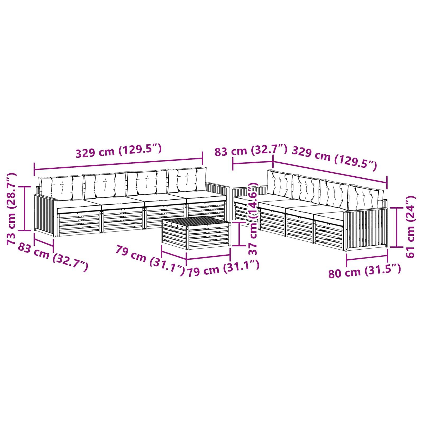 vidaXL Outdoor-Sofagarnitur mit Kissen 9 pcs Natur und Anthrazit