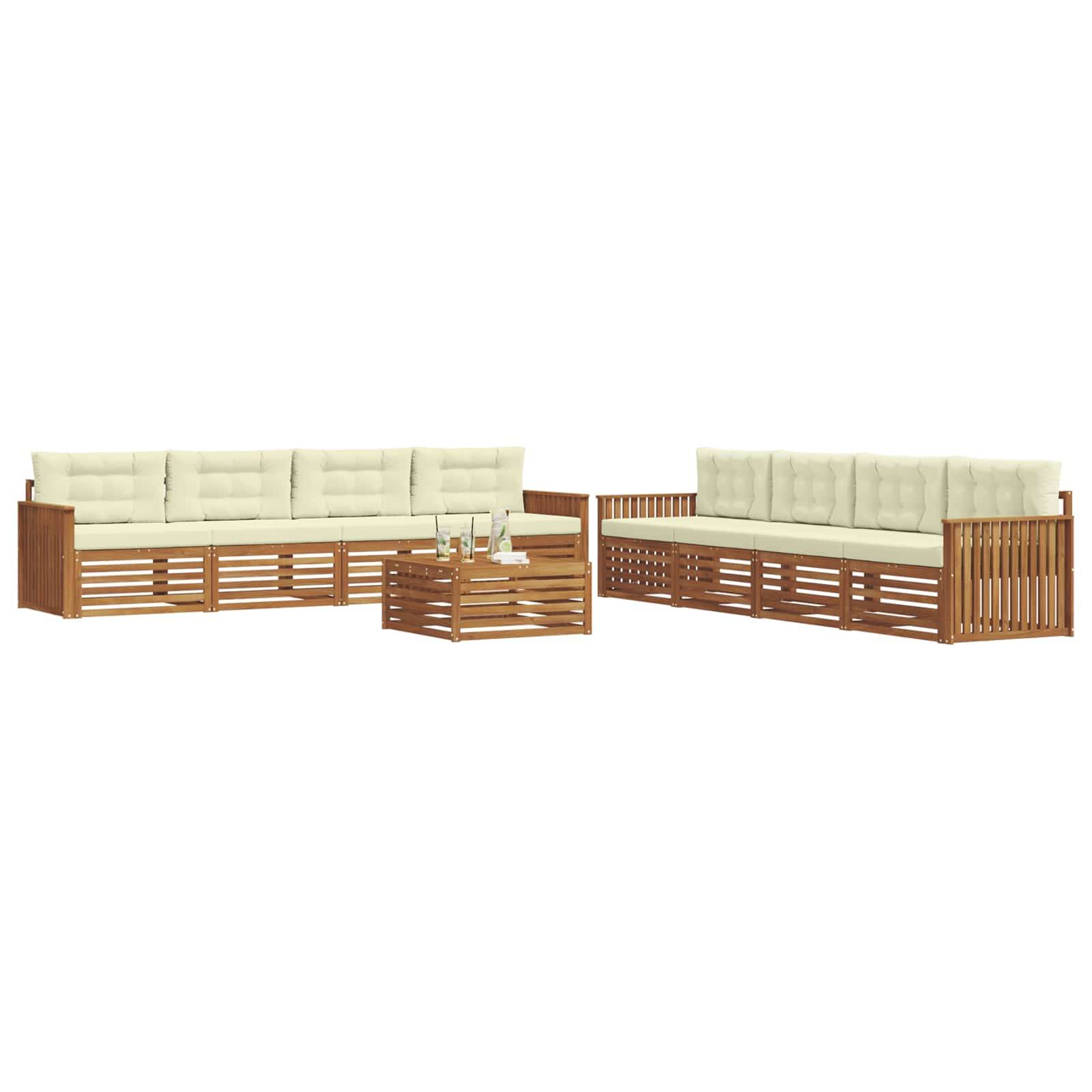 vidaXL Outdoor-Sofagarnitur mit Kissen 9 pcs Natur und Creme