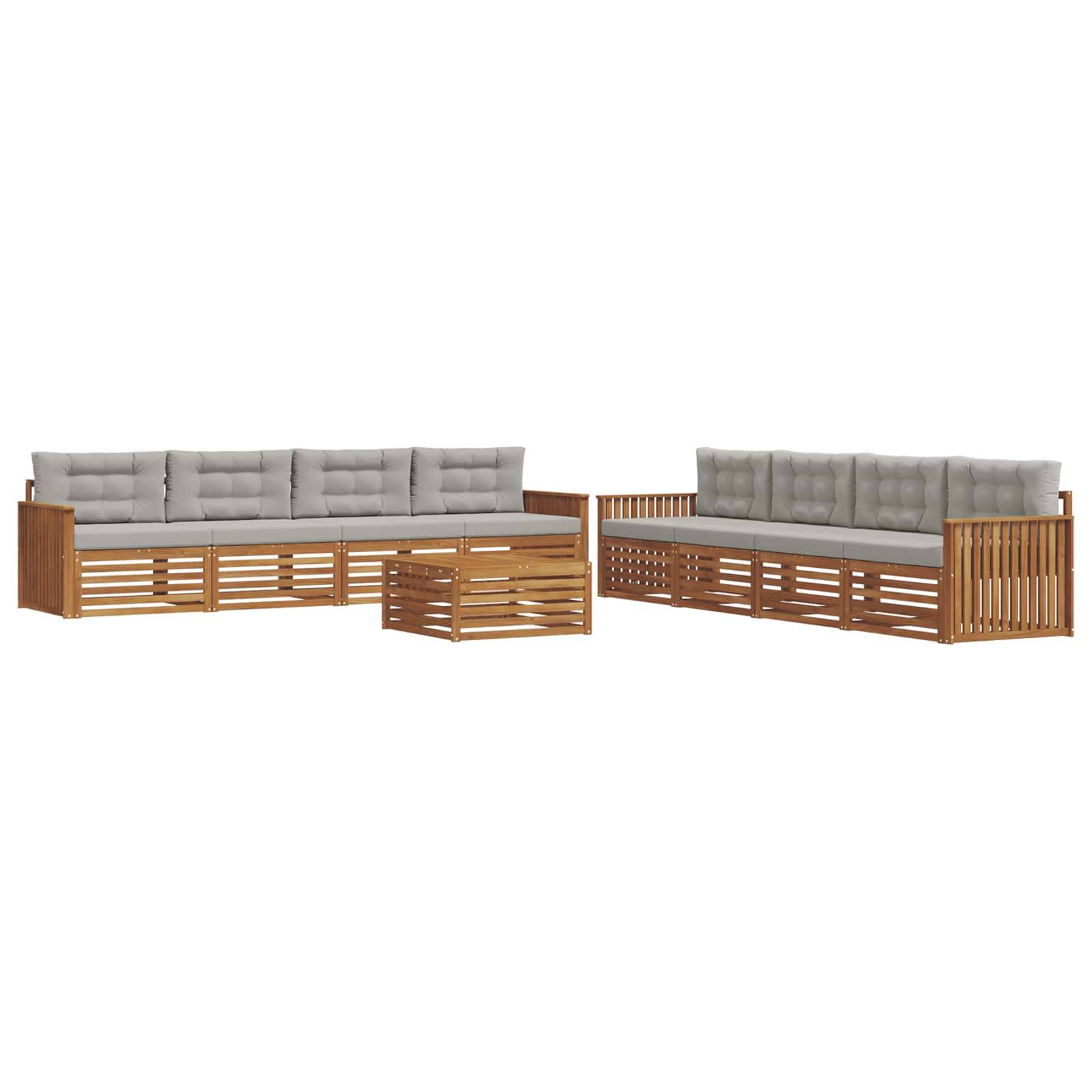 vidaXL Outdoor-Sofagarnitur mit Kissen 9 pcs Natürlich und Hellgrau