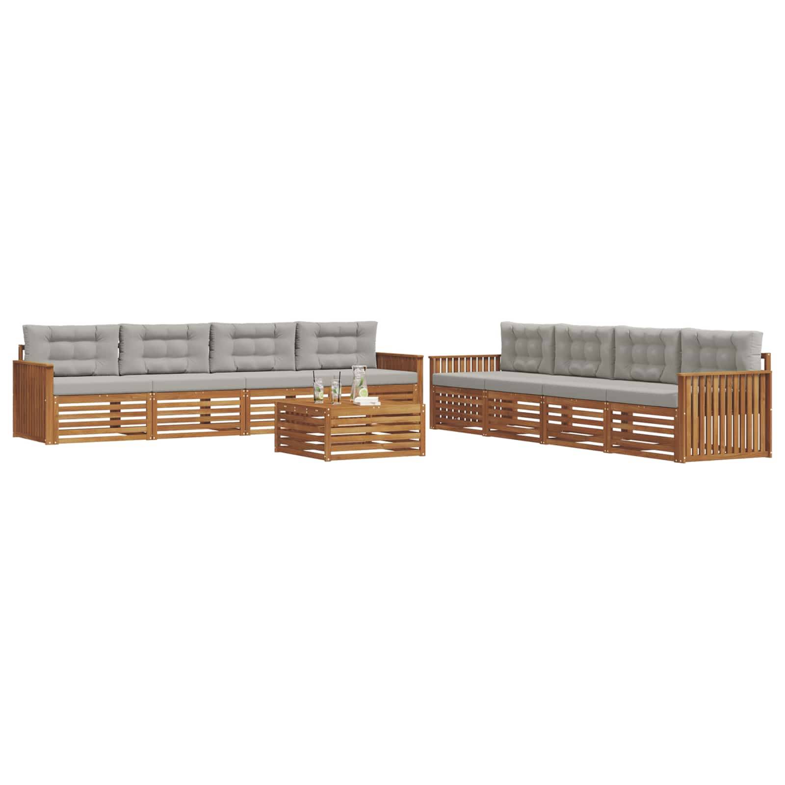 vidaXL Outdoor-Sofagarnitur mit Kissen 9 pcs Natürlich und Hellgrau