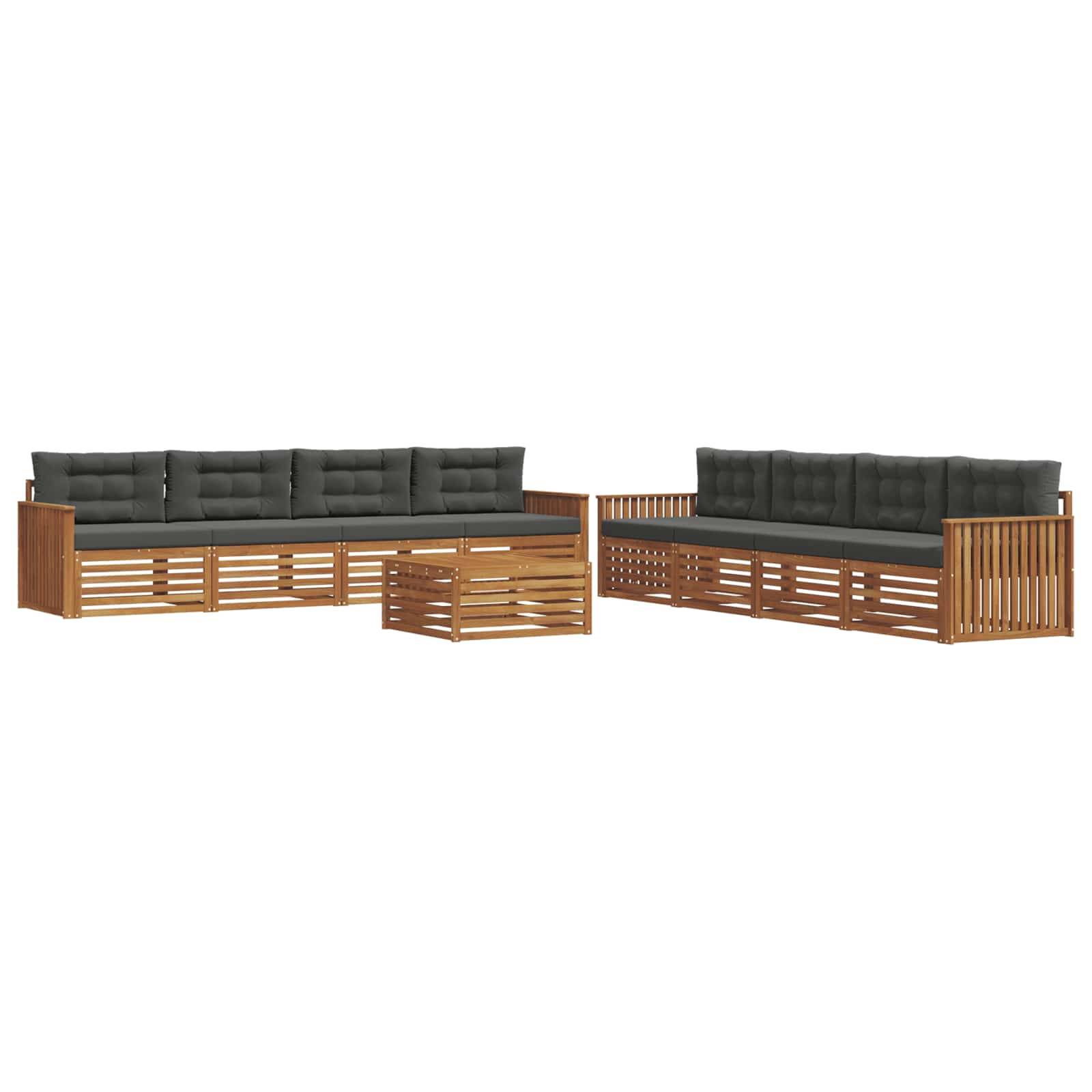 vidaXL Outdoor-Sofagarnitur mit Kissen 9 pcs Natur und Anthrazit
