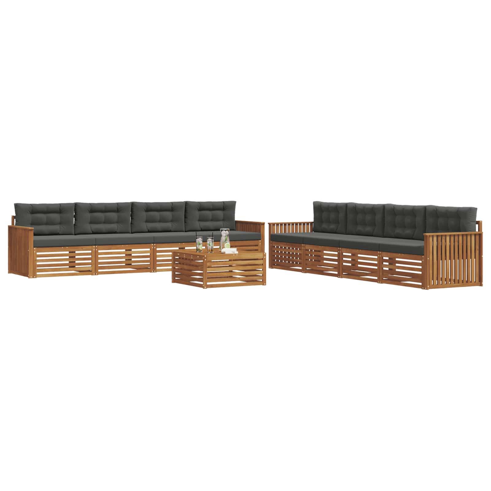 vidaXL Outdoor-Sofagarnitur mit Kissen 9 pcs Natur und Anthrazit