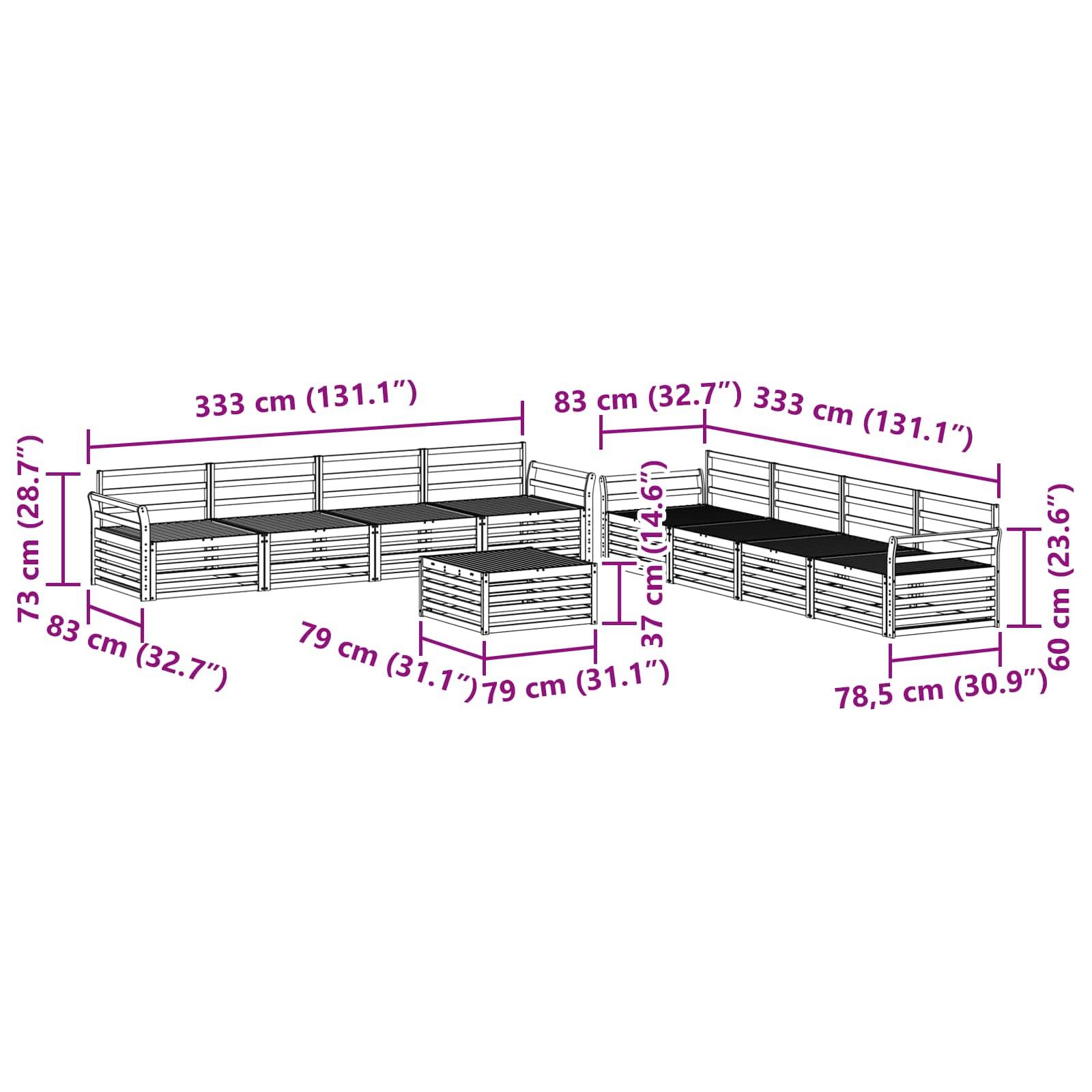 vidaXL Outdoor-Sofagarnitur 9 pcs Natur Massivholz Akazie