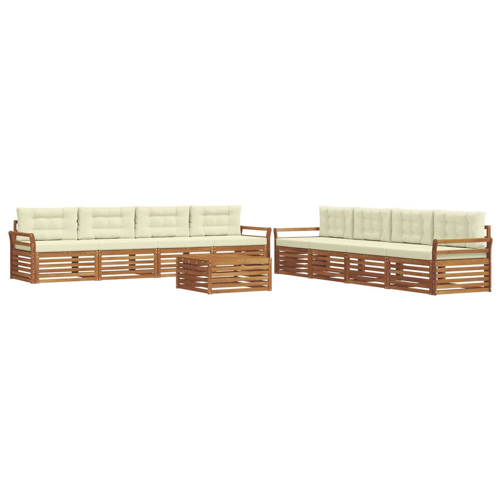 vidaXL Outdoor-Sofagarnitur mit Kissen 9 pcs Natur und Creme