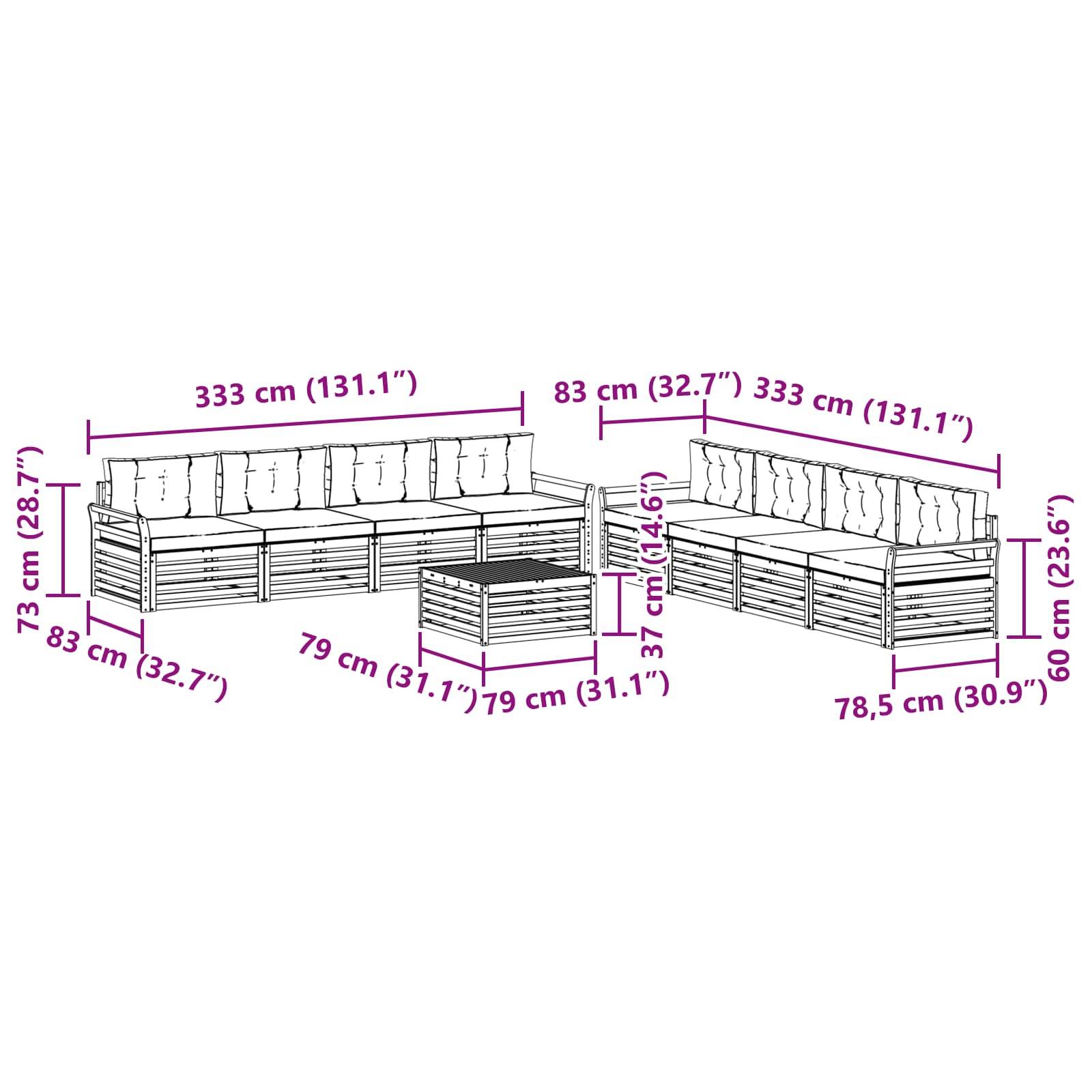 vidaXL Outdoor-Sofagarnitur 9 pcs Weiß und Creme