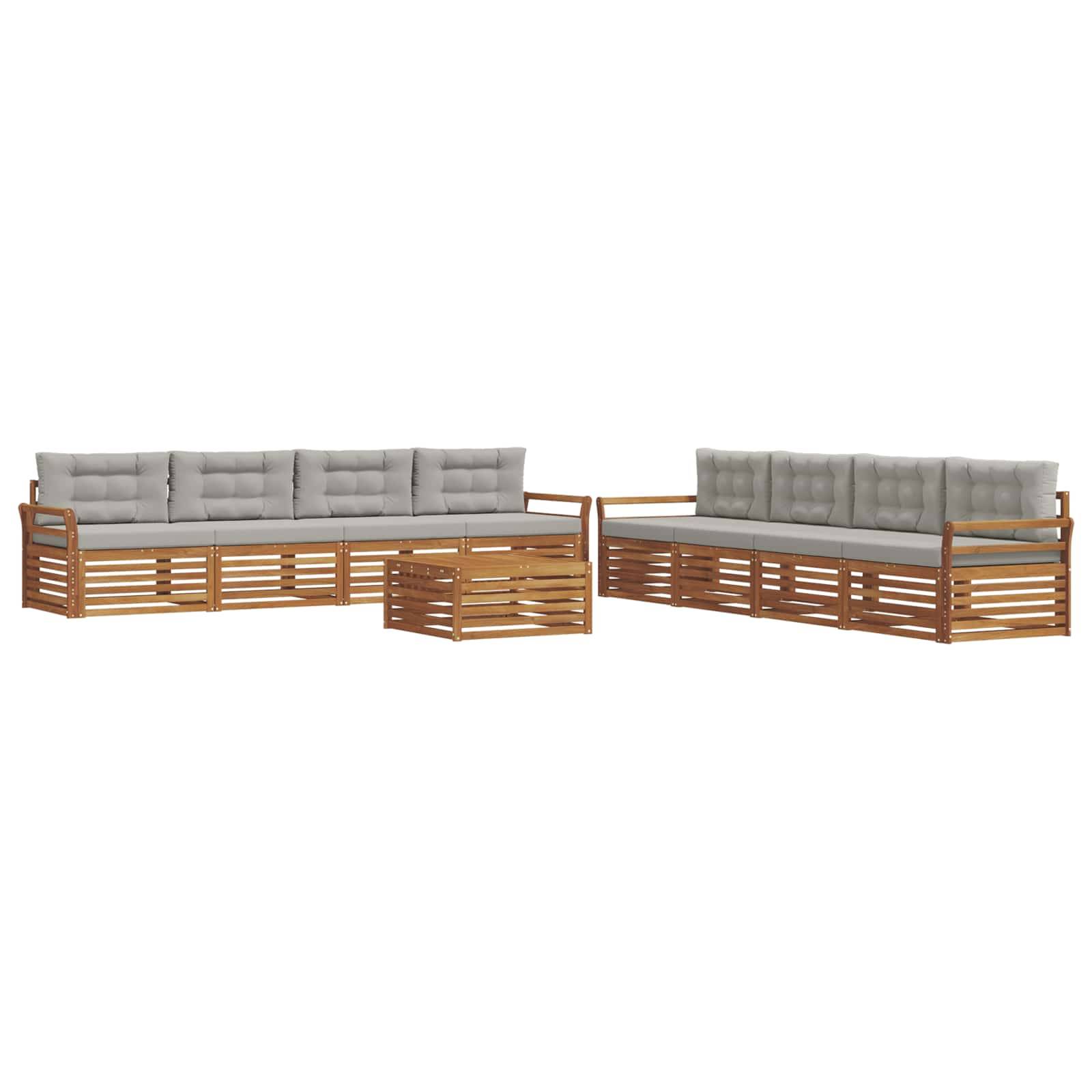 vidaXL Outdoor-Sofagarnitur mit Kissen 9 pcs Natürlich und Hellgrau