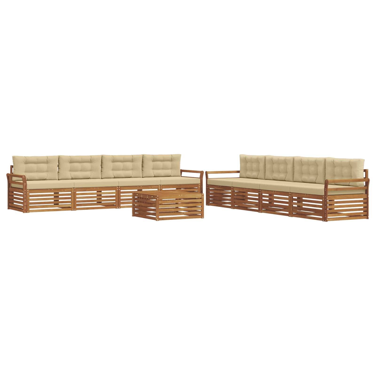 vidaXL Outdoor-Sofagarnitur mit Kissen 9 pcs Natur und Beige