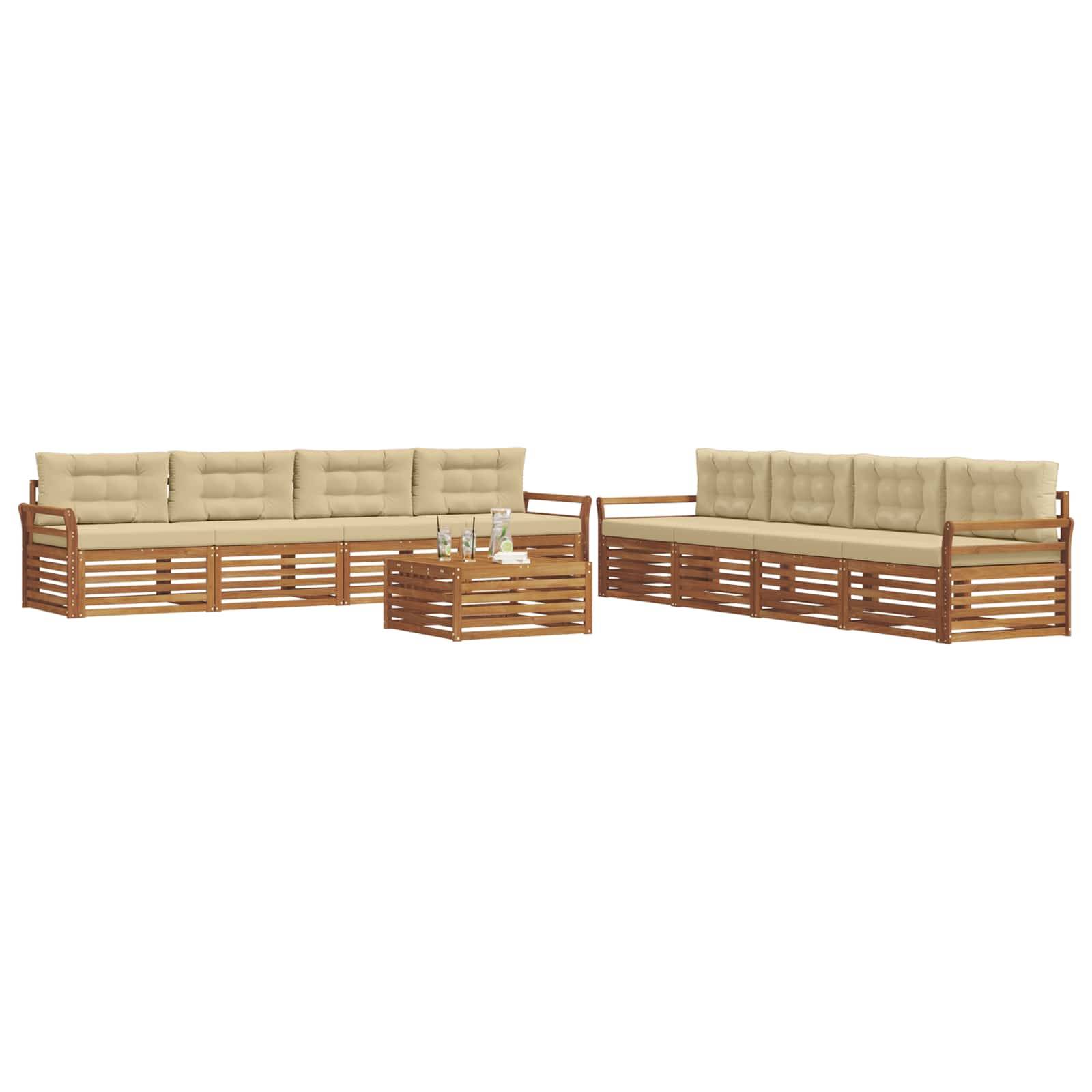 vidaXL Outdoor-Sofagarnitur mit Kissen 9 pcs Natur und Beige