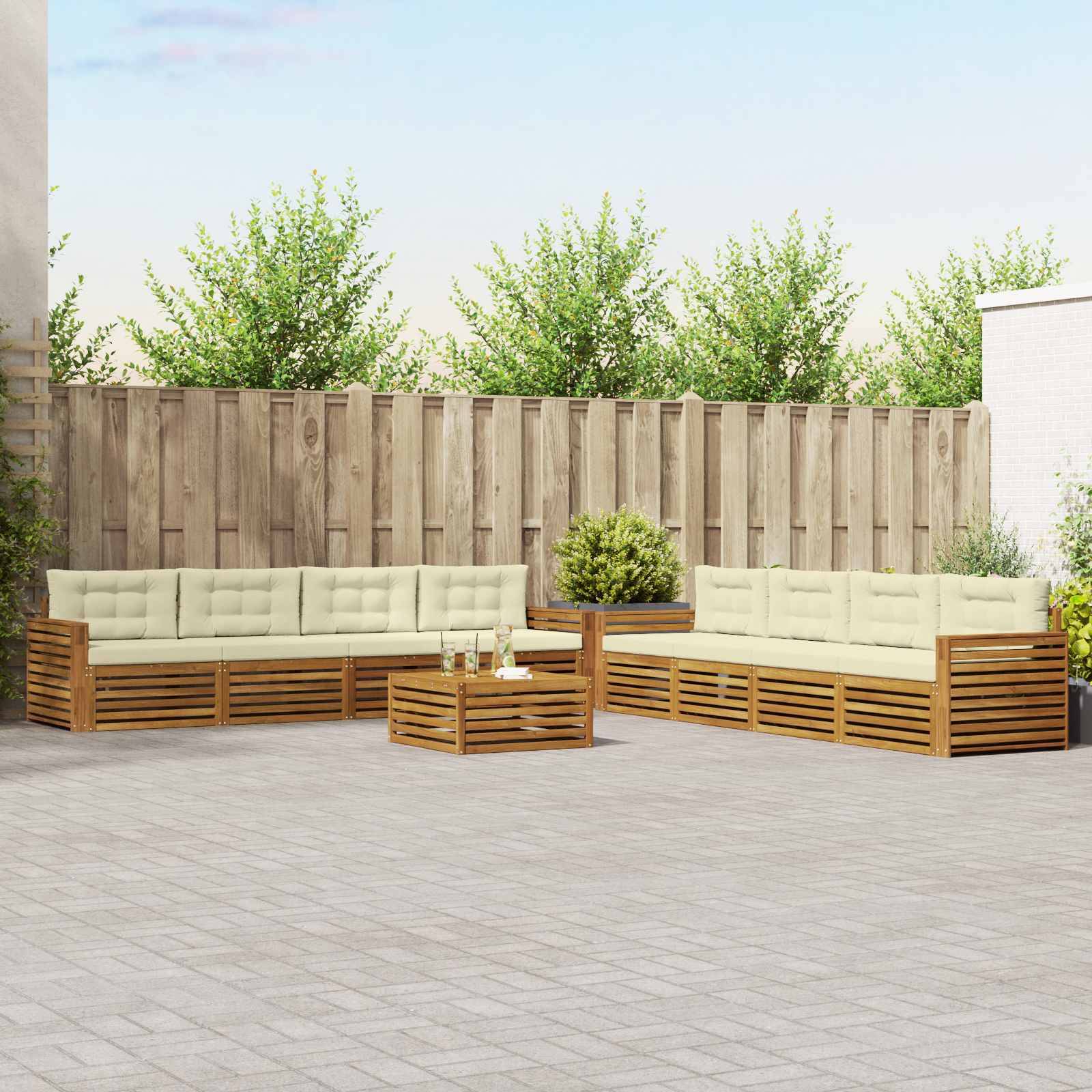 vidaXL Outdoor-Sofagarnitur mit Kissen 9 pcs Natur und Creme