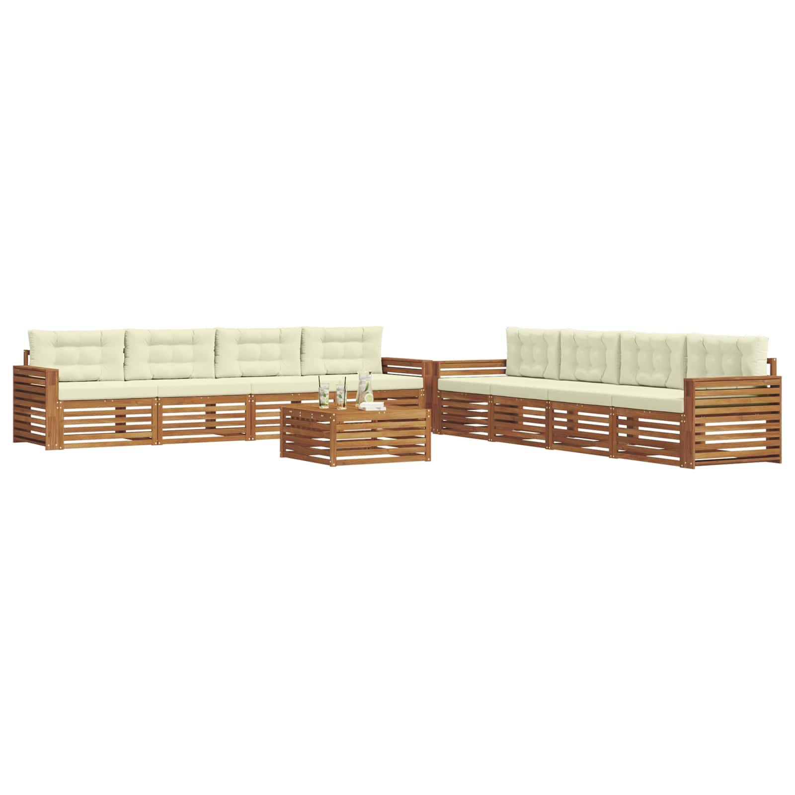 vidaXL Outdoor-Sofagarnitur mit Kissen 9 pcs Natur und Creme