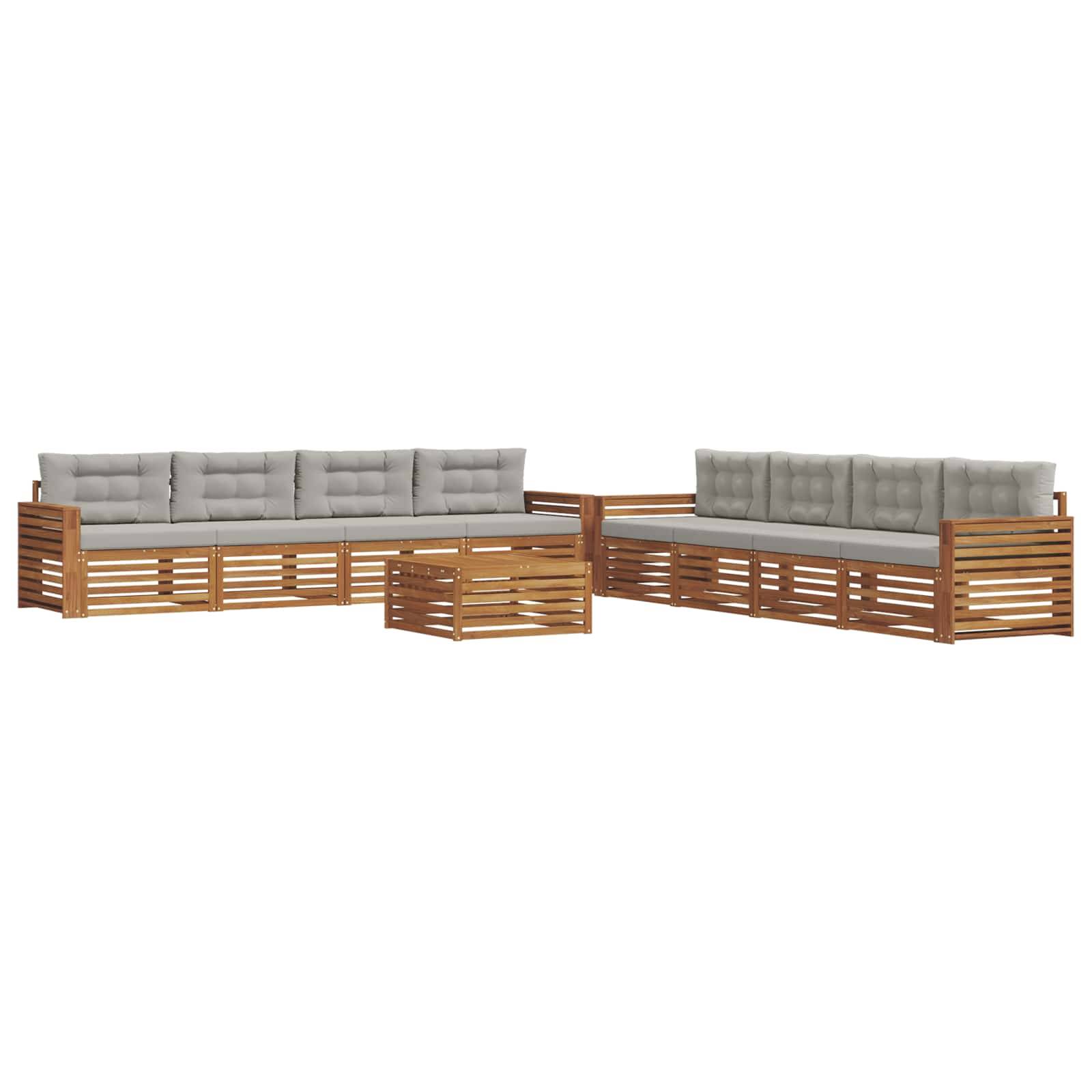 vidaXL Outdoor-Sofagarnitur mit Kissen 9 pcs Natürlich und Hellgrau