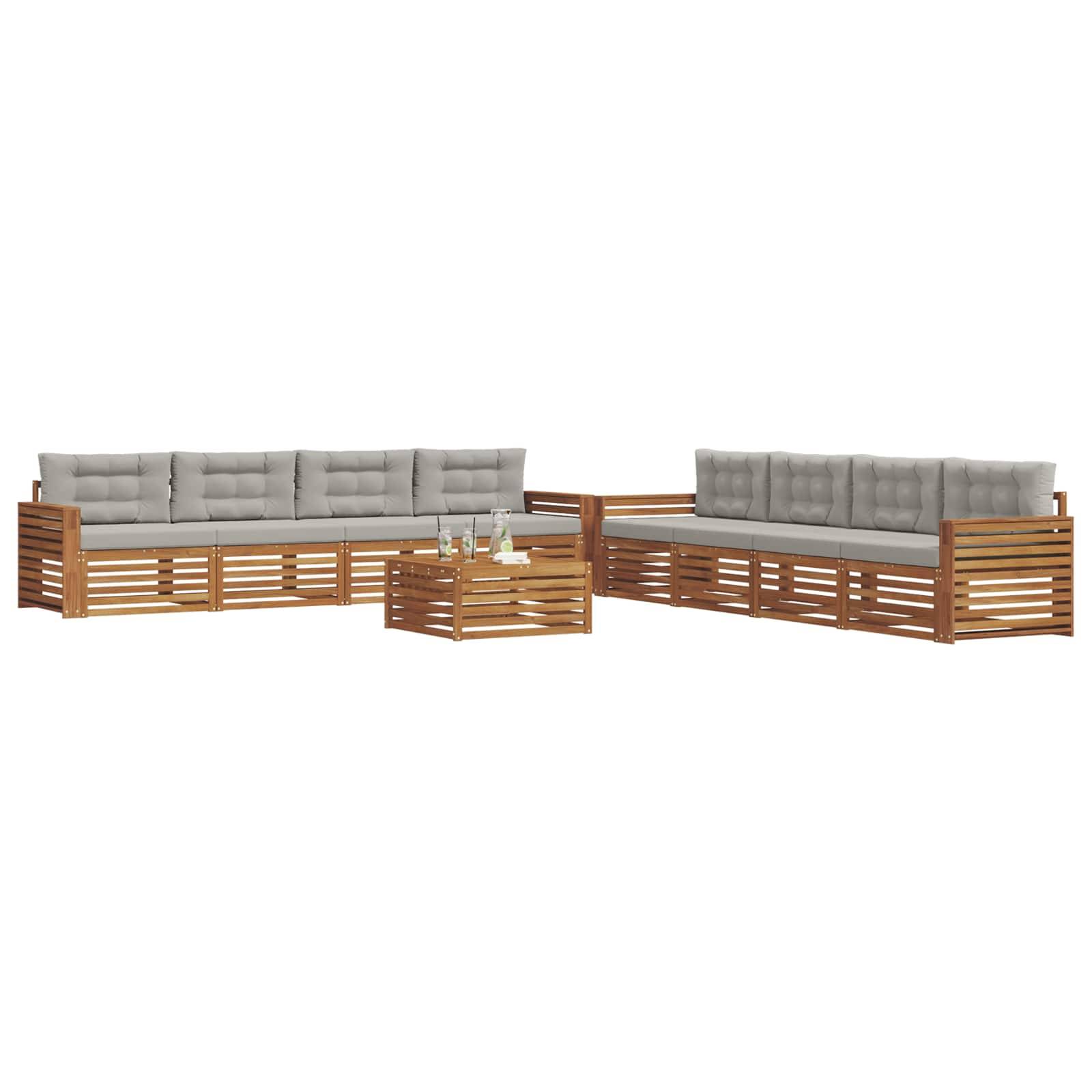 vidaXL Outdoor-Sofagarnitur mit Kissen 9 pcs Natürlich und Hellgrau