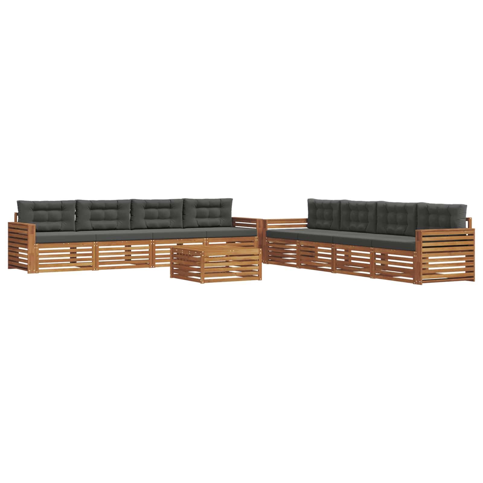 vidaXL Outdoor-Sofagarnitur mit Kissen 9 pcs Natur und Anthrazit
