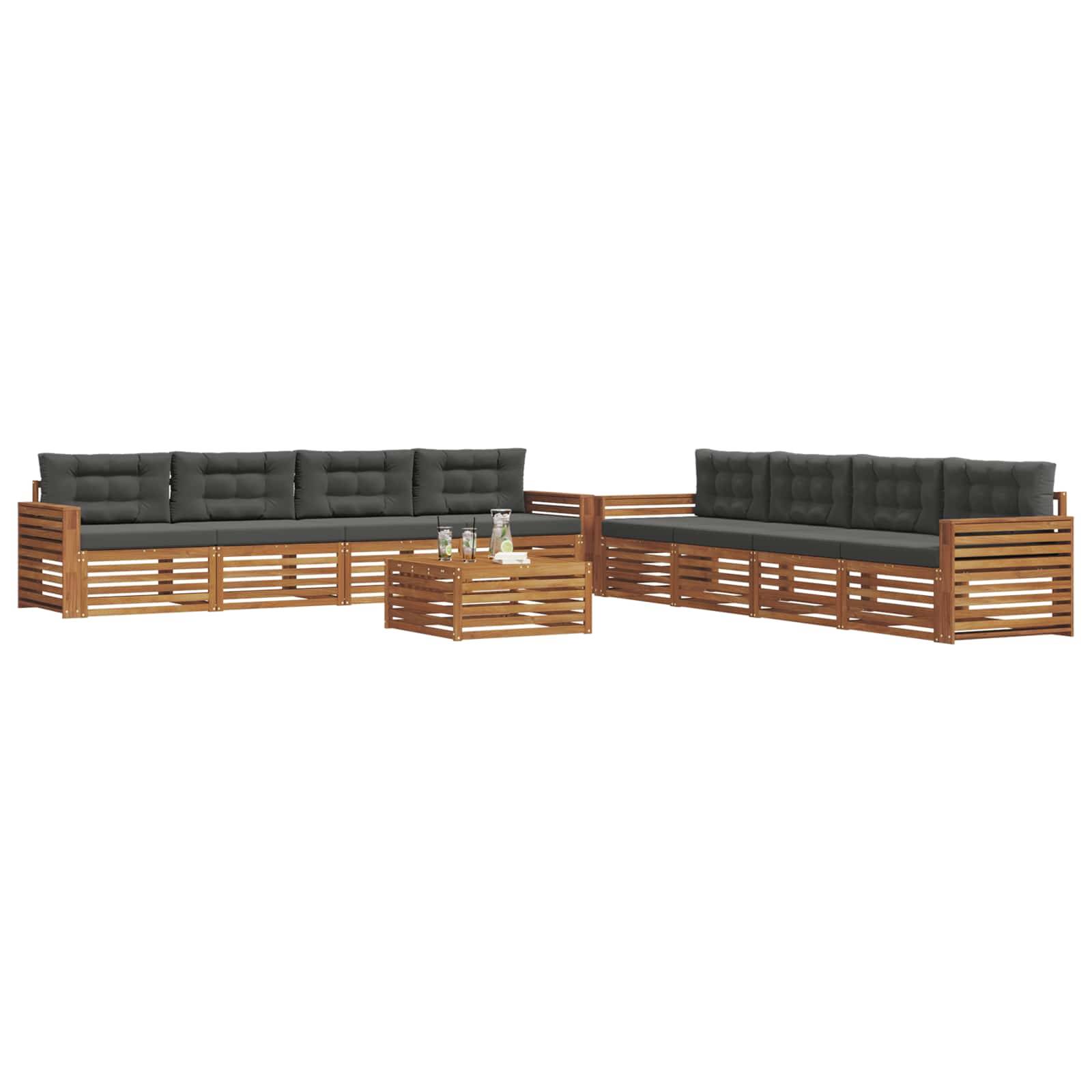 vidaXL Outdoor-Sofagarnitur mit Kissen 9 pcs Natur und Anthrazit