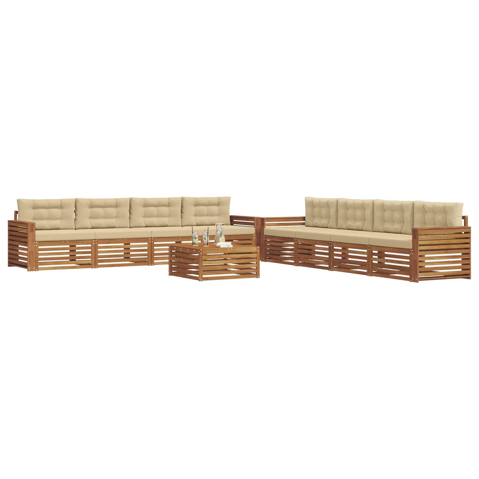 vidaXL Outdoor-Sofagarnitur mit Kissen 9 pcs Natur und Beige