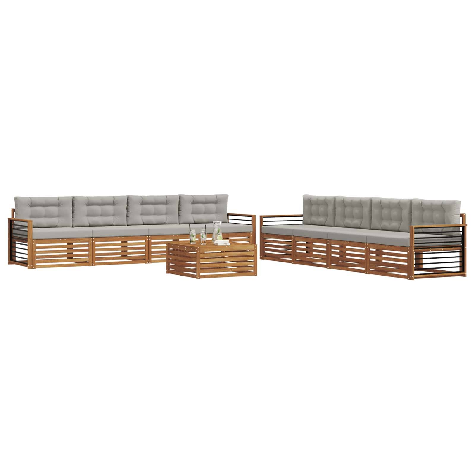 vidaXL Outdoor-Sofagarnitur mit Kissen 9 pcs Natürlich und Hellgrau