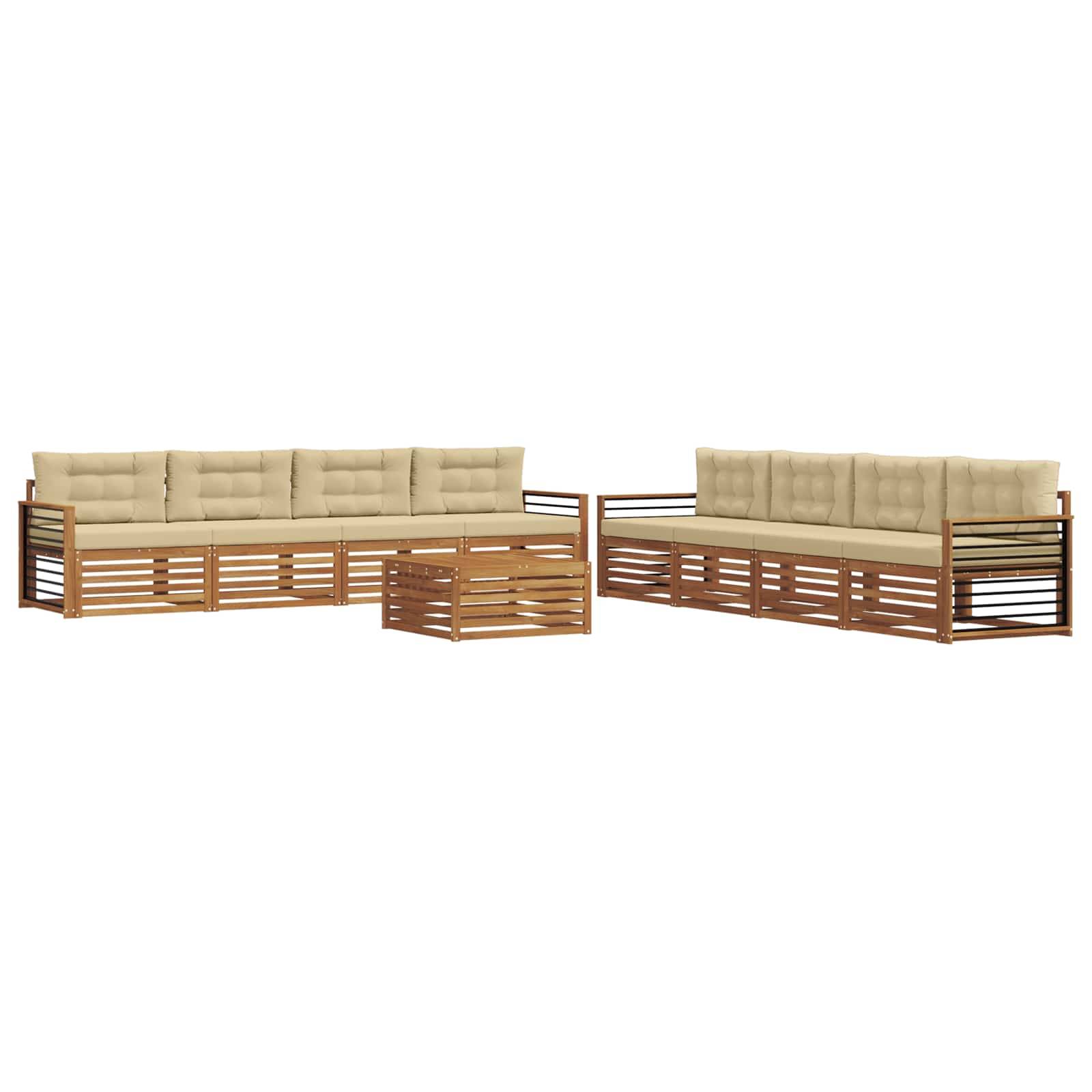 vidaXL Outdoor-Sofagarnitur mit Kissen 9 pcs Natur und Beige