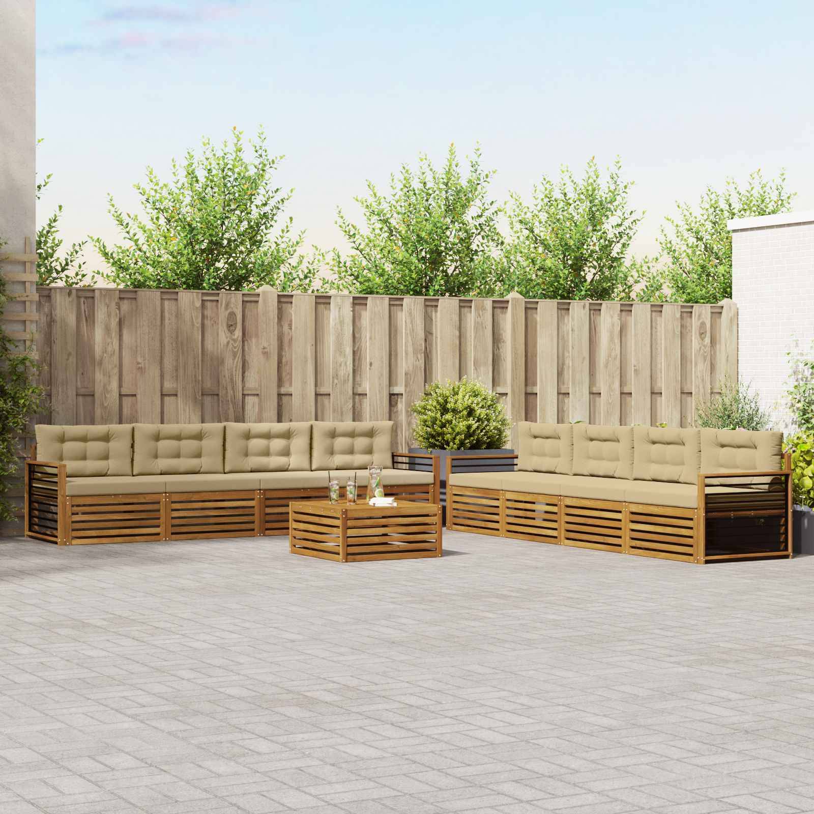 vidaXL Outdoor-Sofagarnitur mit Kissen 9 pcs Natur und Beige
