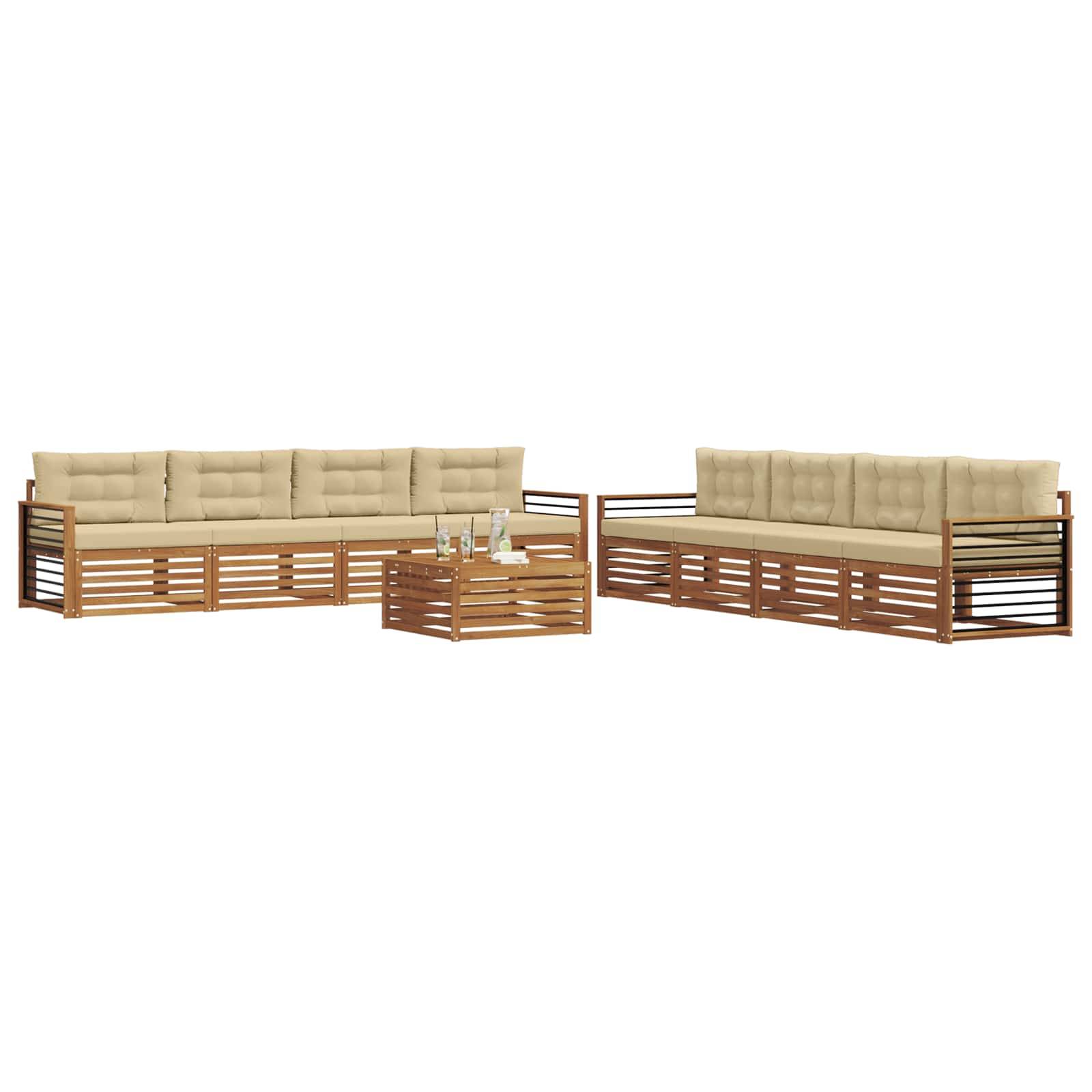 vidaXL Outdoor-Sofagarnitur mit Kissen 9 pcs Natur und Beige