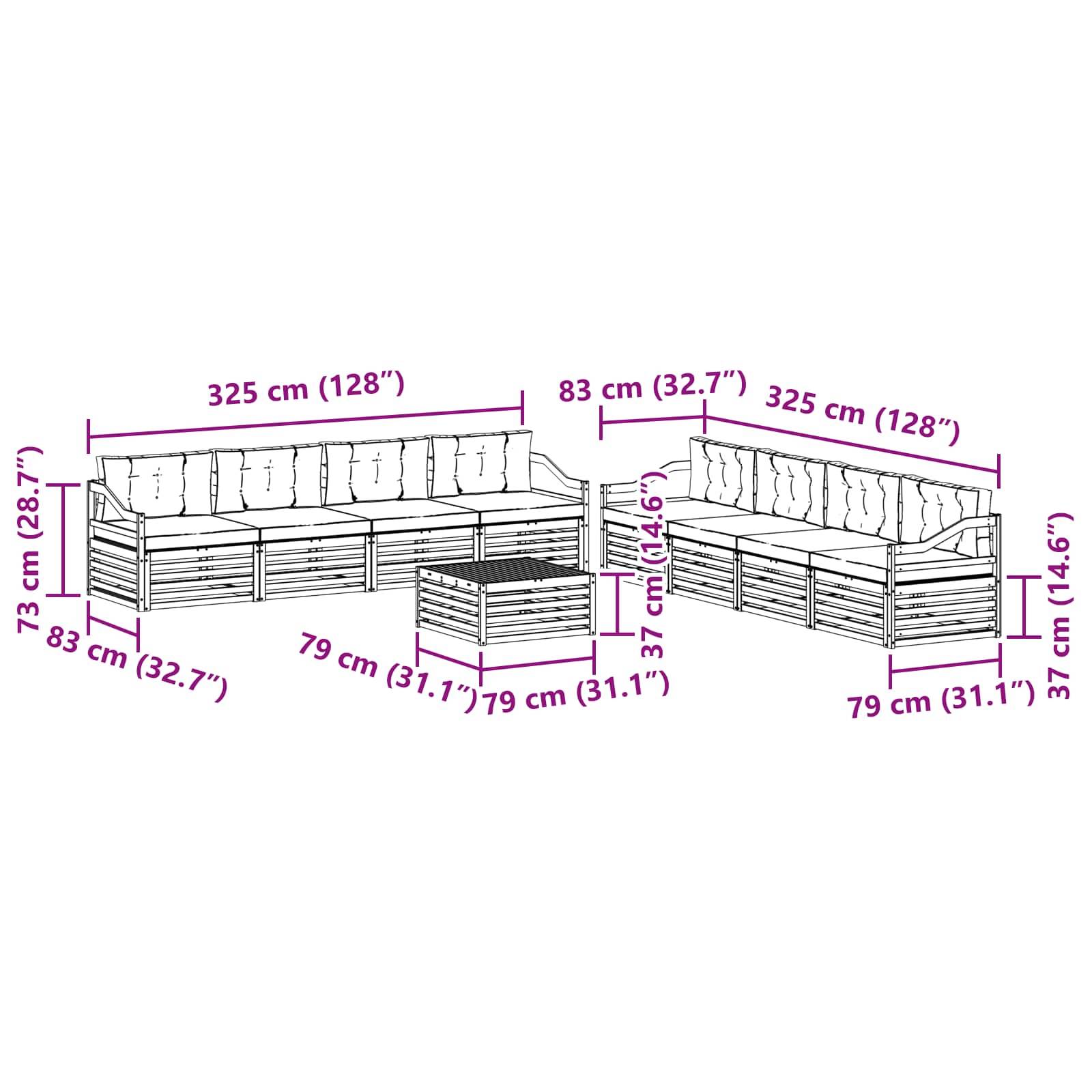 vidaXL Outdoor-Sofagarnitur mit Kissen 9 pcs Natürlich und Hellgrau