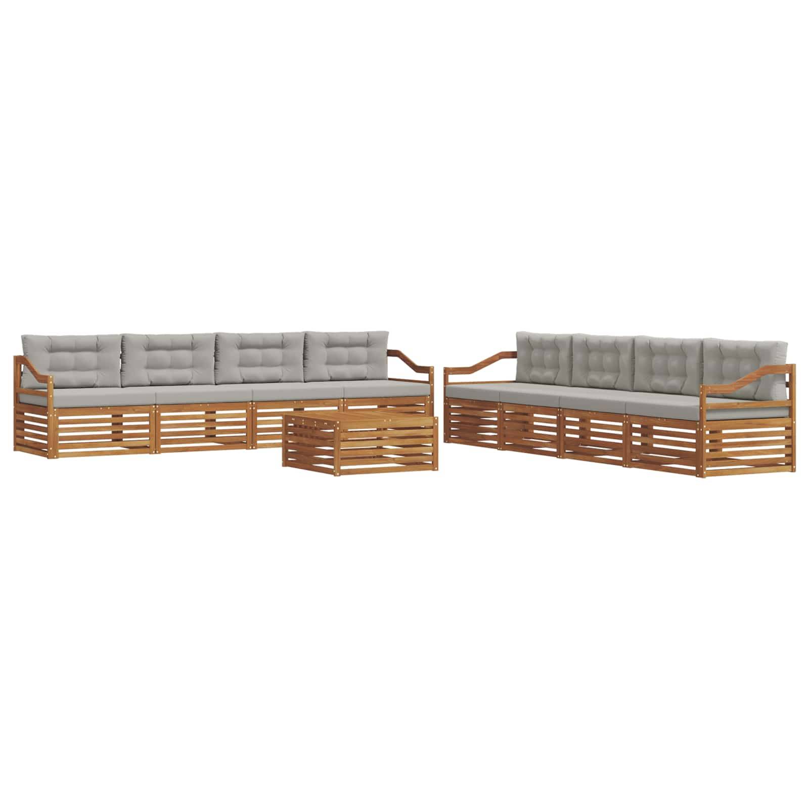 vidaXL Outdoor-Sofagarnitur mit Kissen 9 pcs Natürlich und Hellgrau