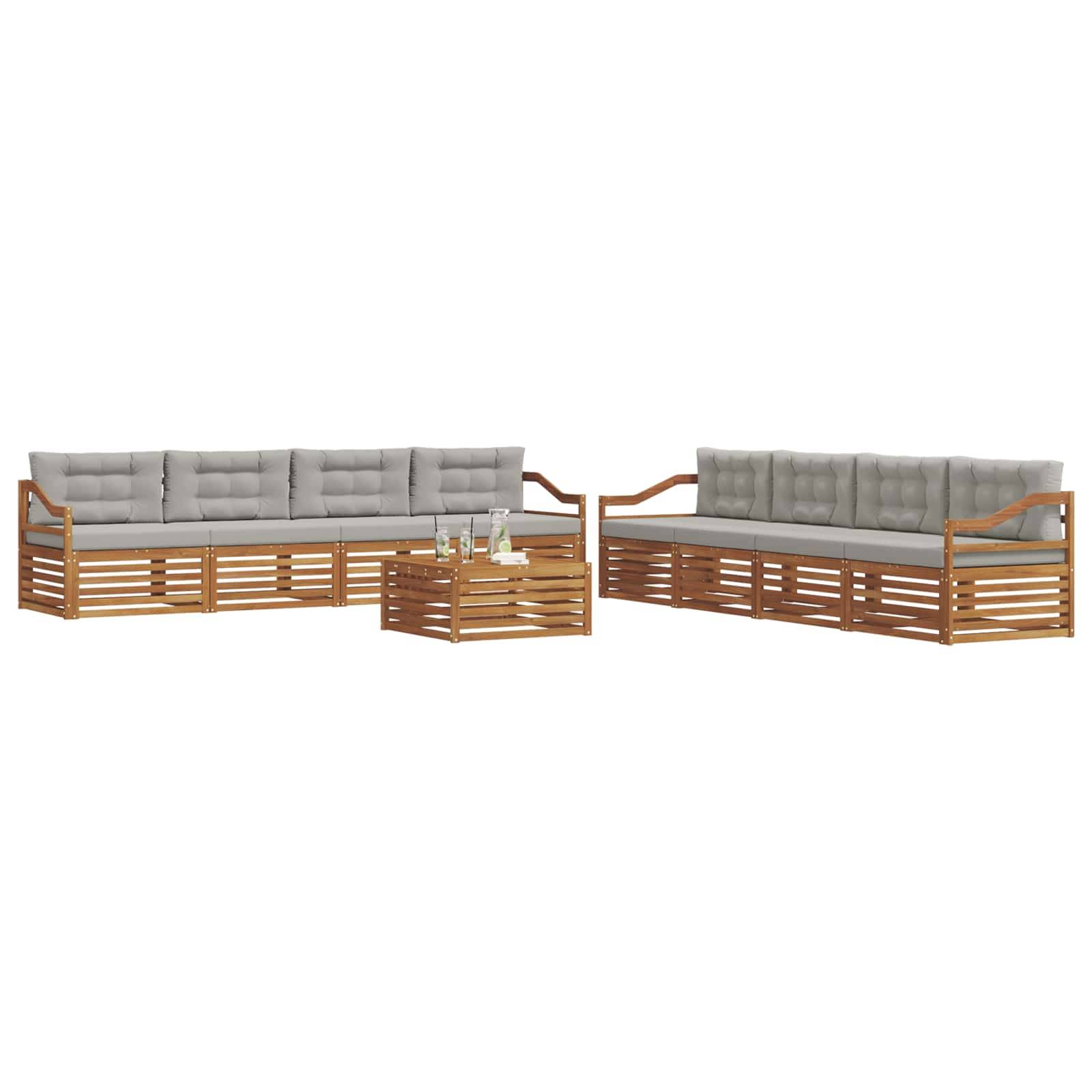 vidaXL Outdoor-Sofagarnitur mit Kissen 9 pcs Natürlich und Hellgrau