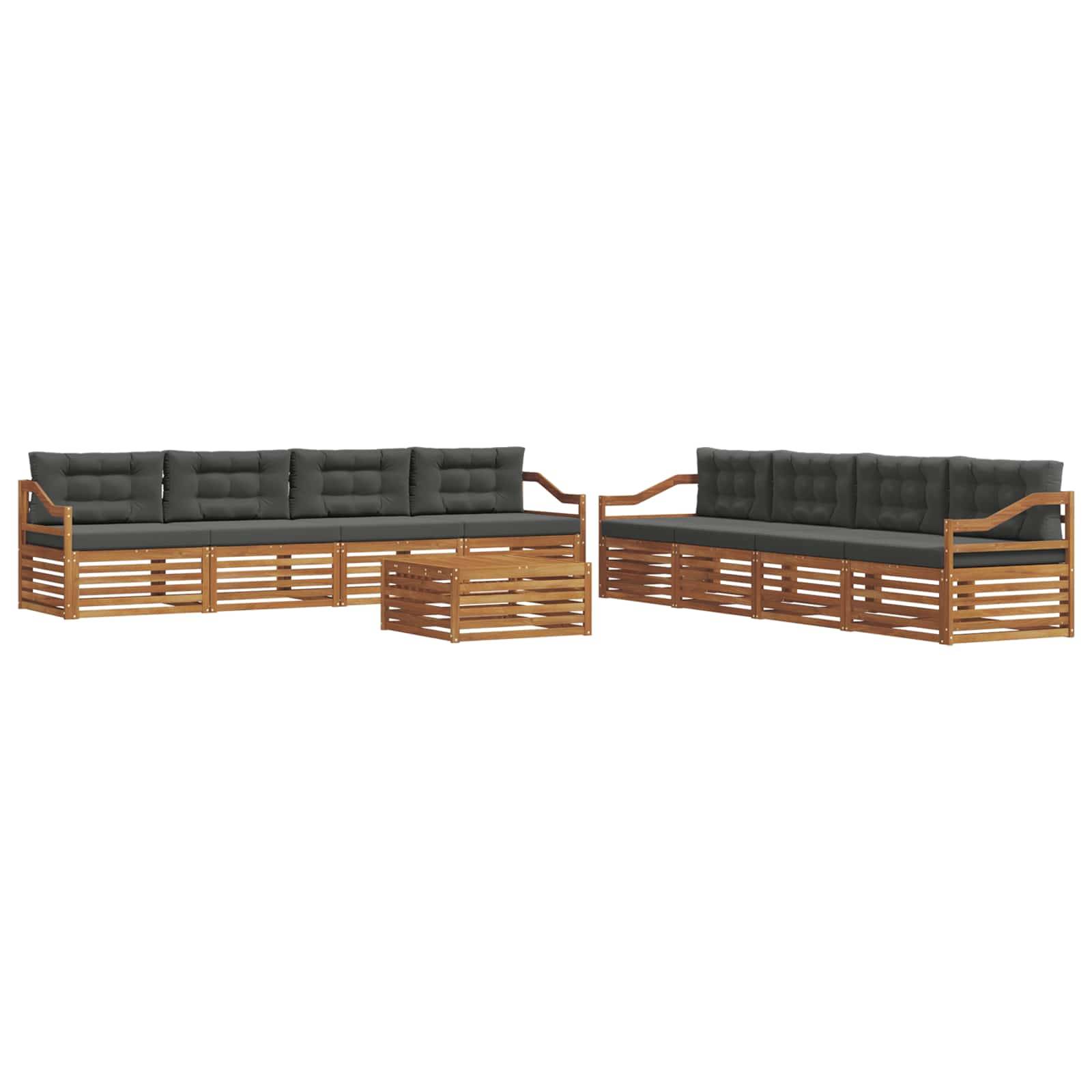 vidaXL Outdoor-Sofagarnitur mit Kissen 9 pcs Natur und Anthrazit