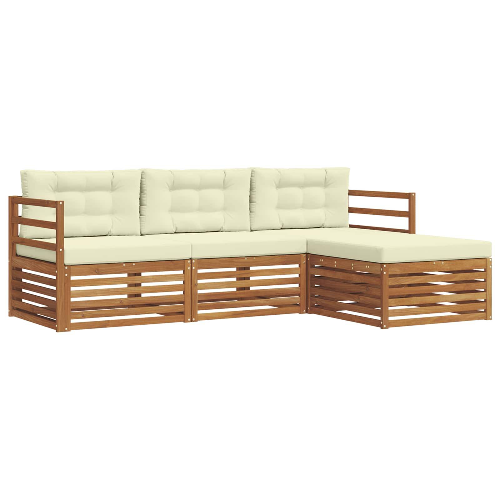 vidaXL Outdoor-Sofagarnitur mit Kissen 4 pcs Natur und Creme