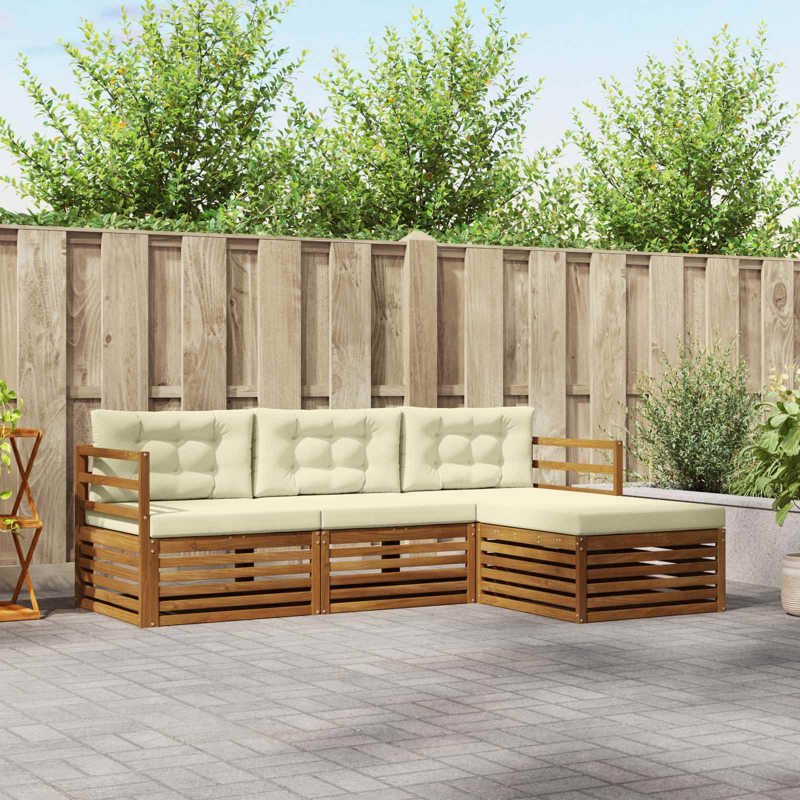 vidaXL Outdoor-Sofagarnitur mit Kissen 4 pcs Natur und Creme