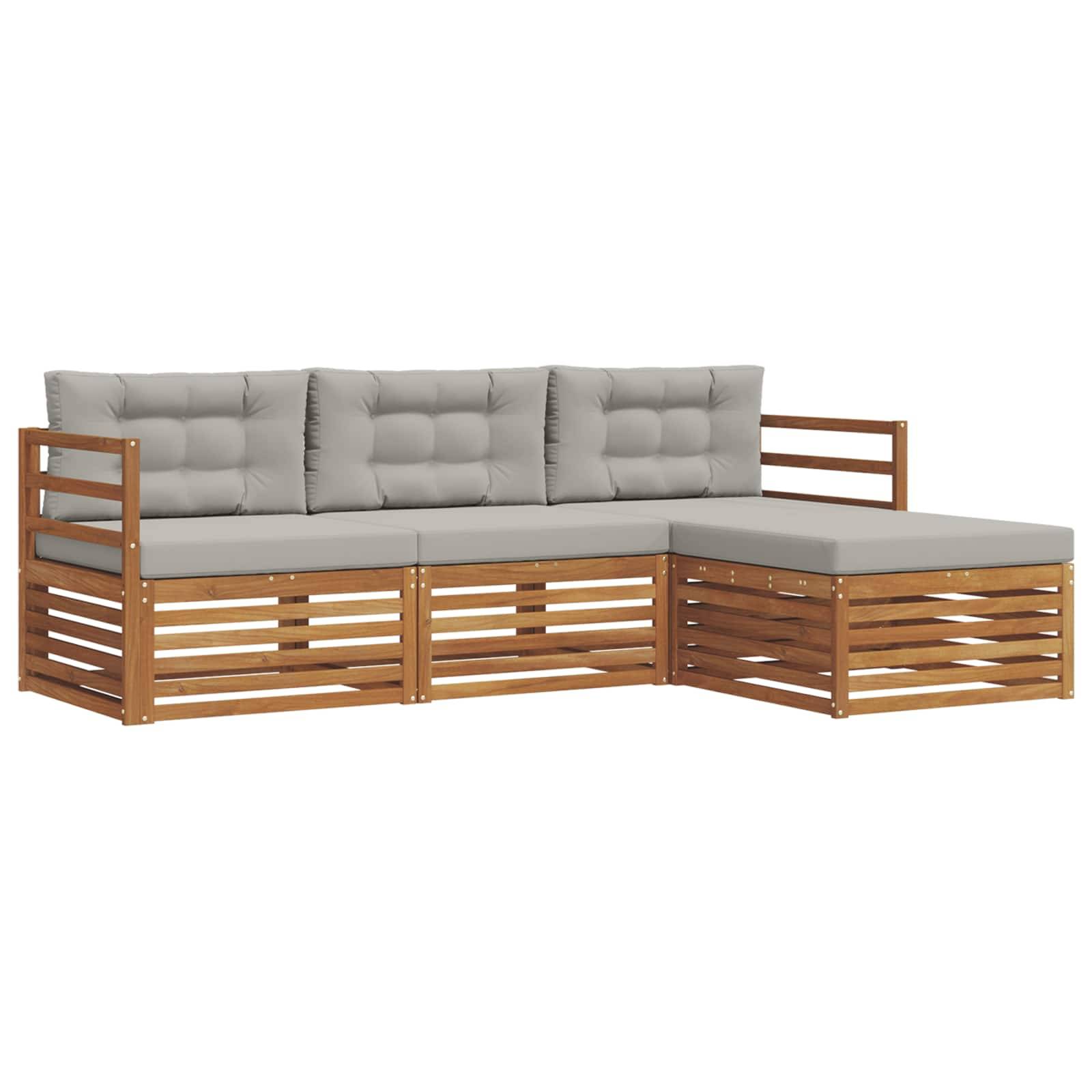 vidaXL Outdoor-Sofagarnitur mit Kissen 4 pcs Natürlich und Hellgrau