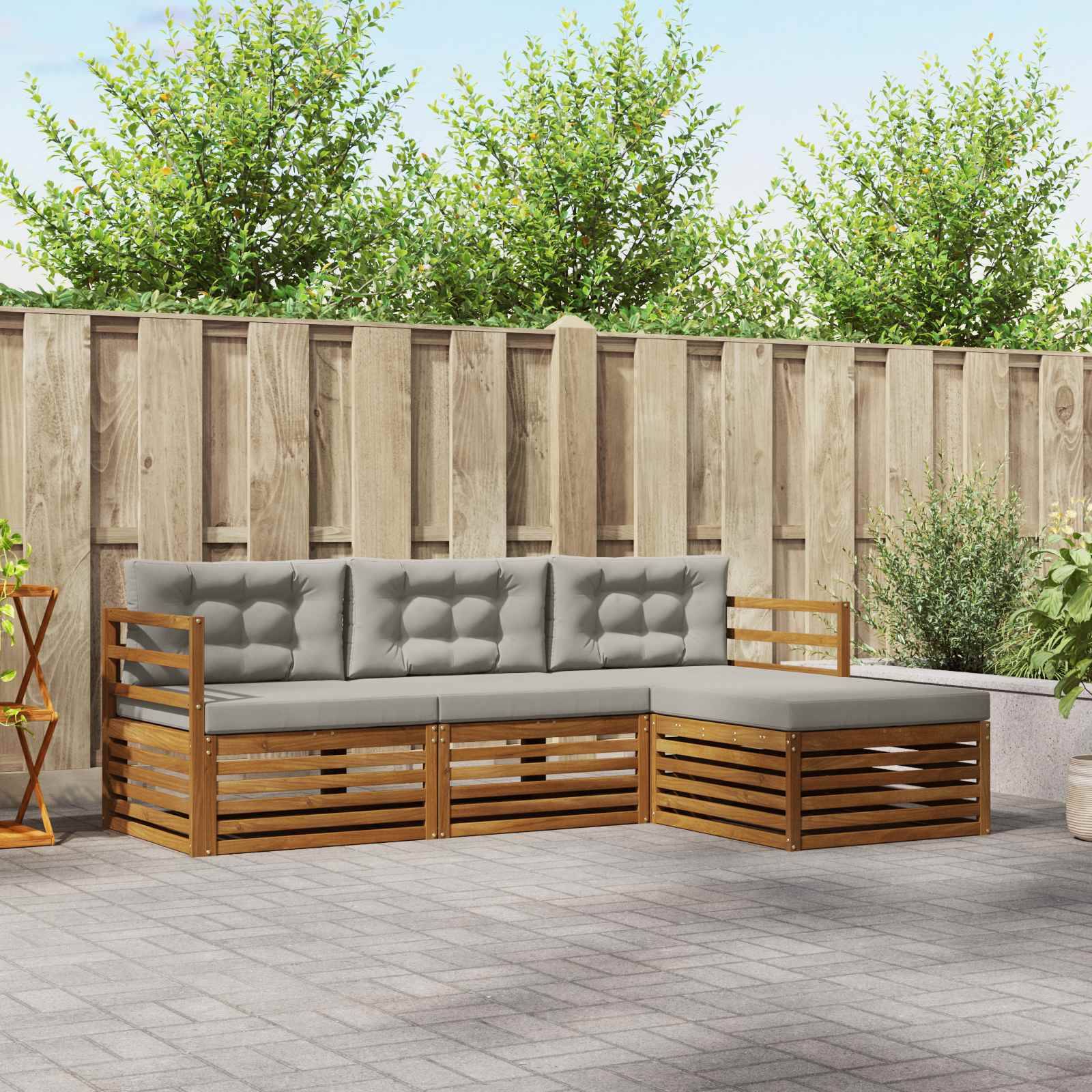 vidaXL Outdoor-Sofagarnitur mit Kissen 4 pcs Natürlich und Hellgrau