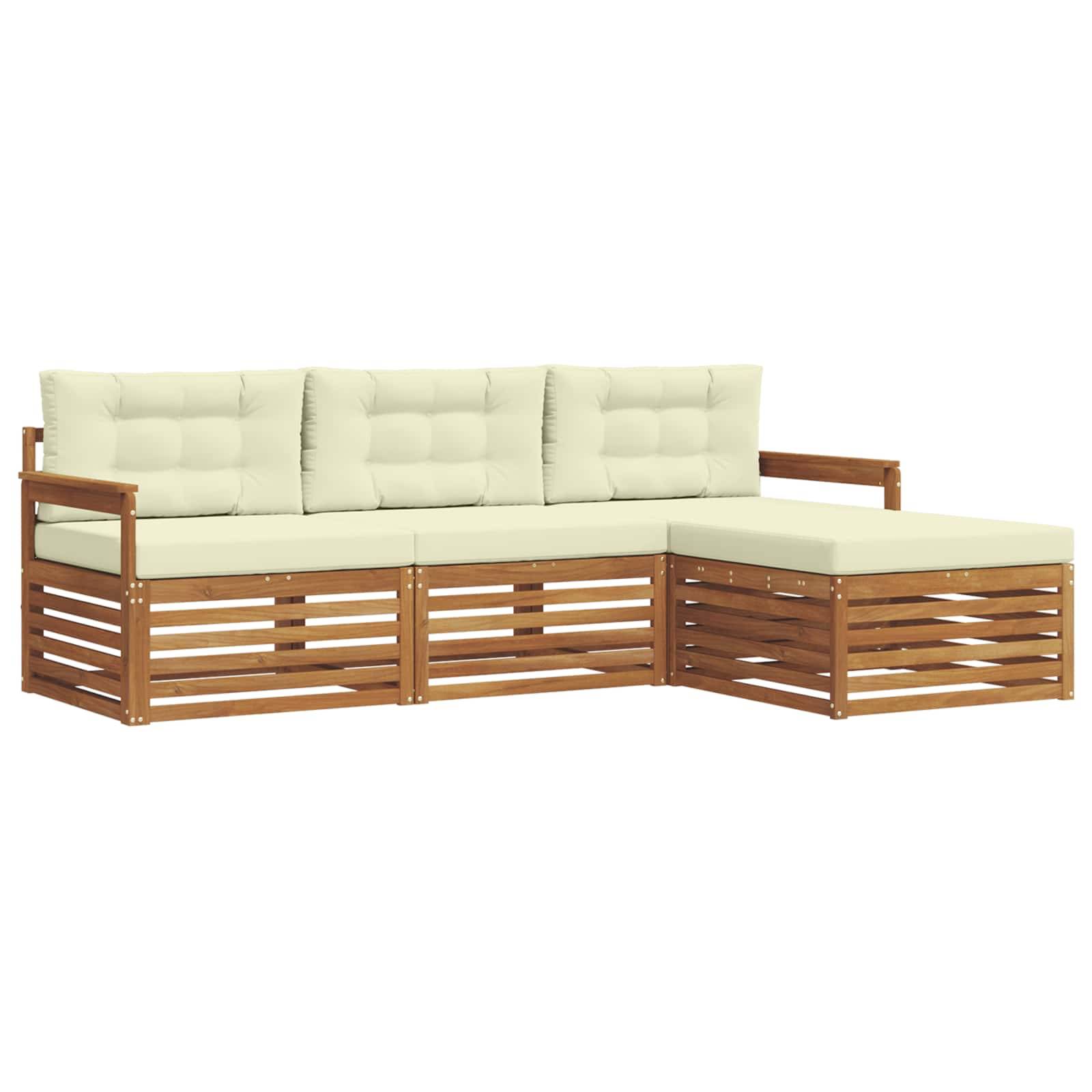 vidaXL Outdoor-Sofagarnitur mit Kissen 4 pcs Natur und Creme