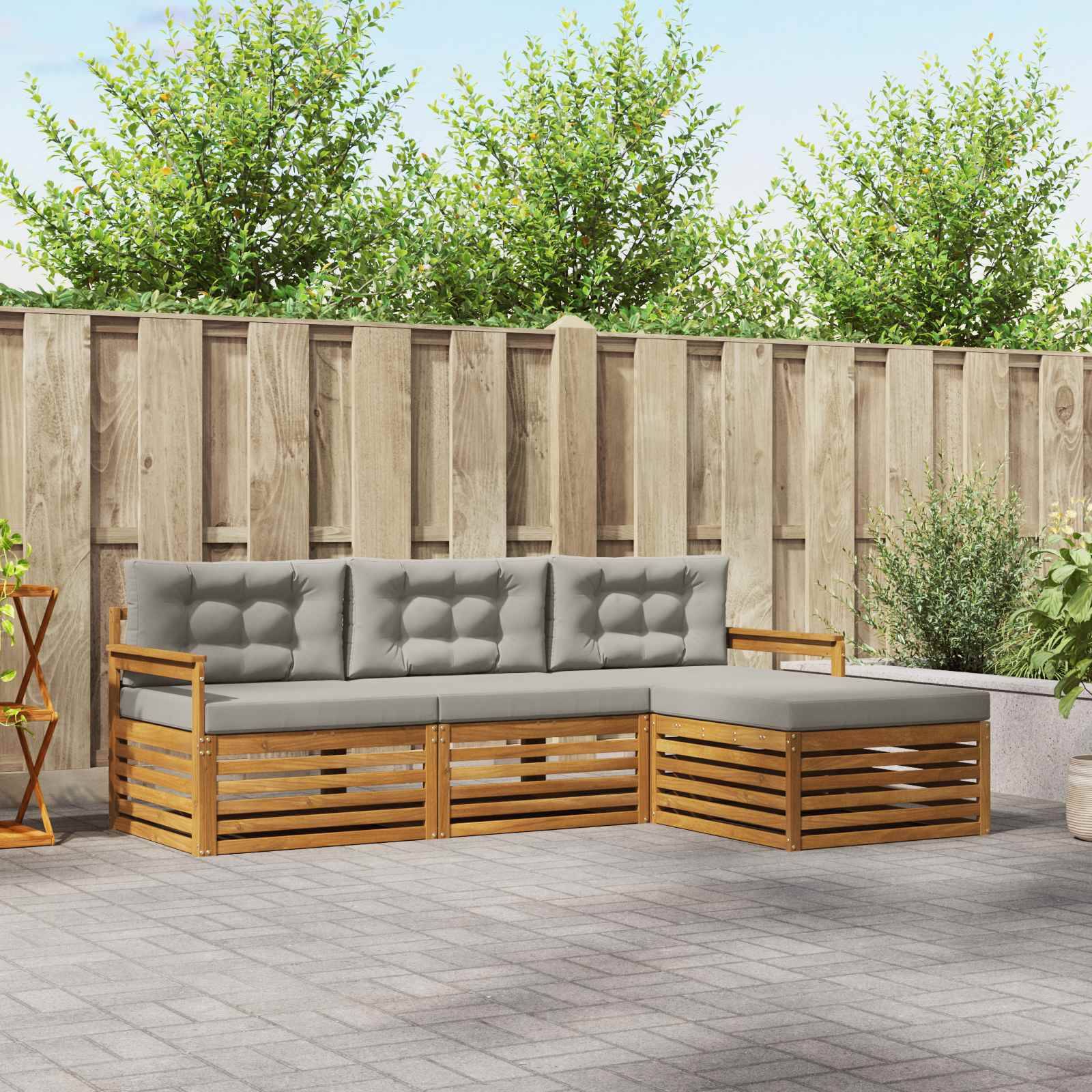 vidaXL Outdoor-Sofagarnitur mit Kissen 4 pcs Natürlich und Hellgrau