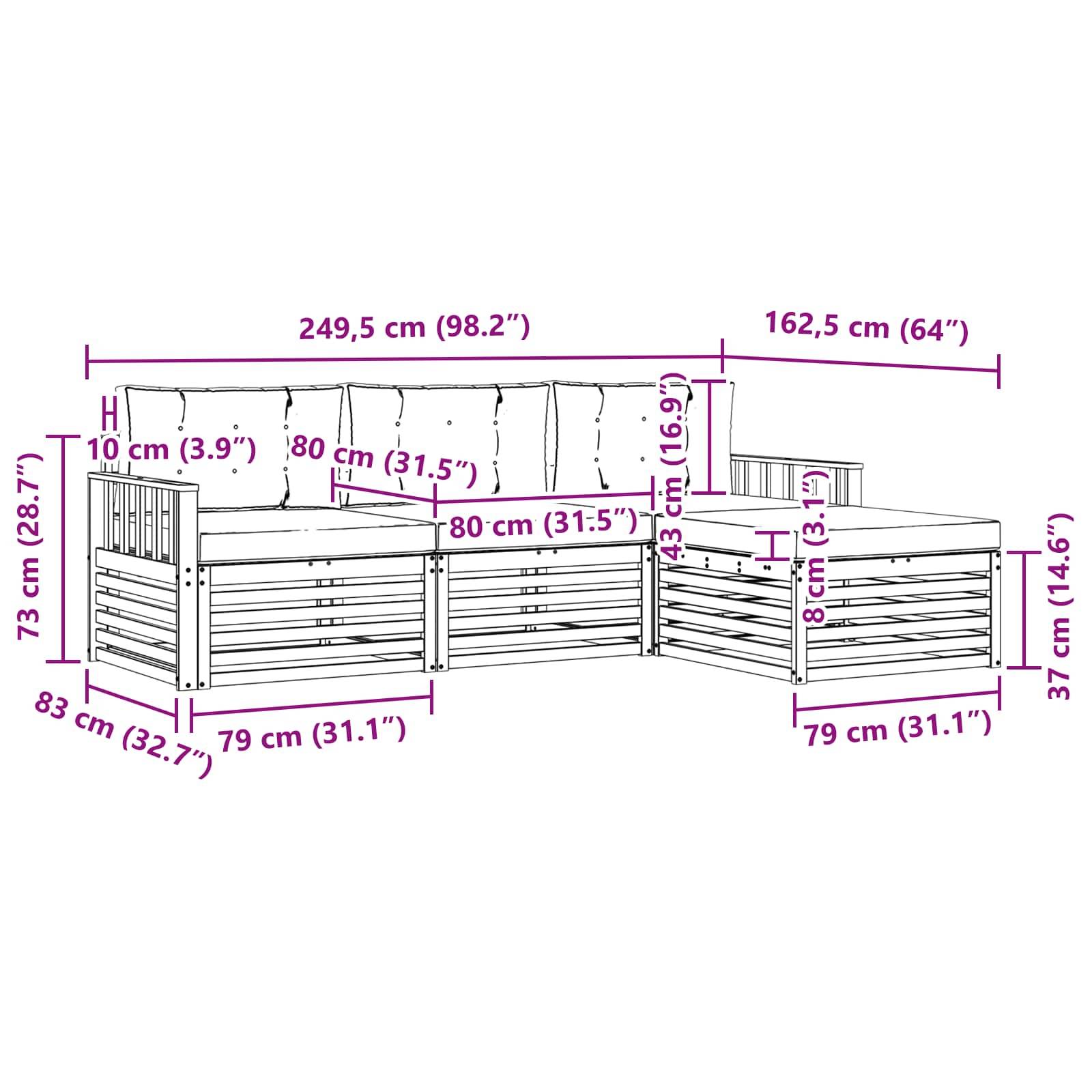 vidaXL Outdoor-Sofagarnitur mit Kissen 4 pcs Natur und Creme