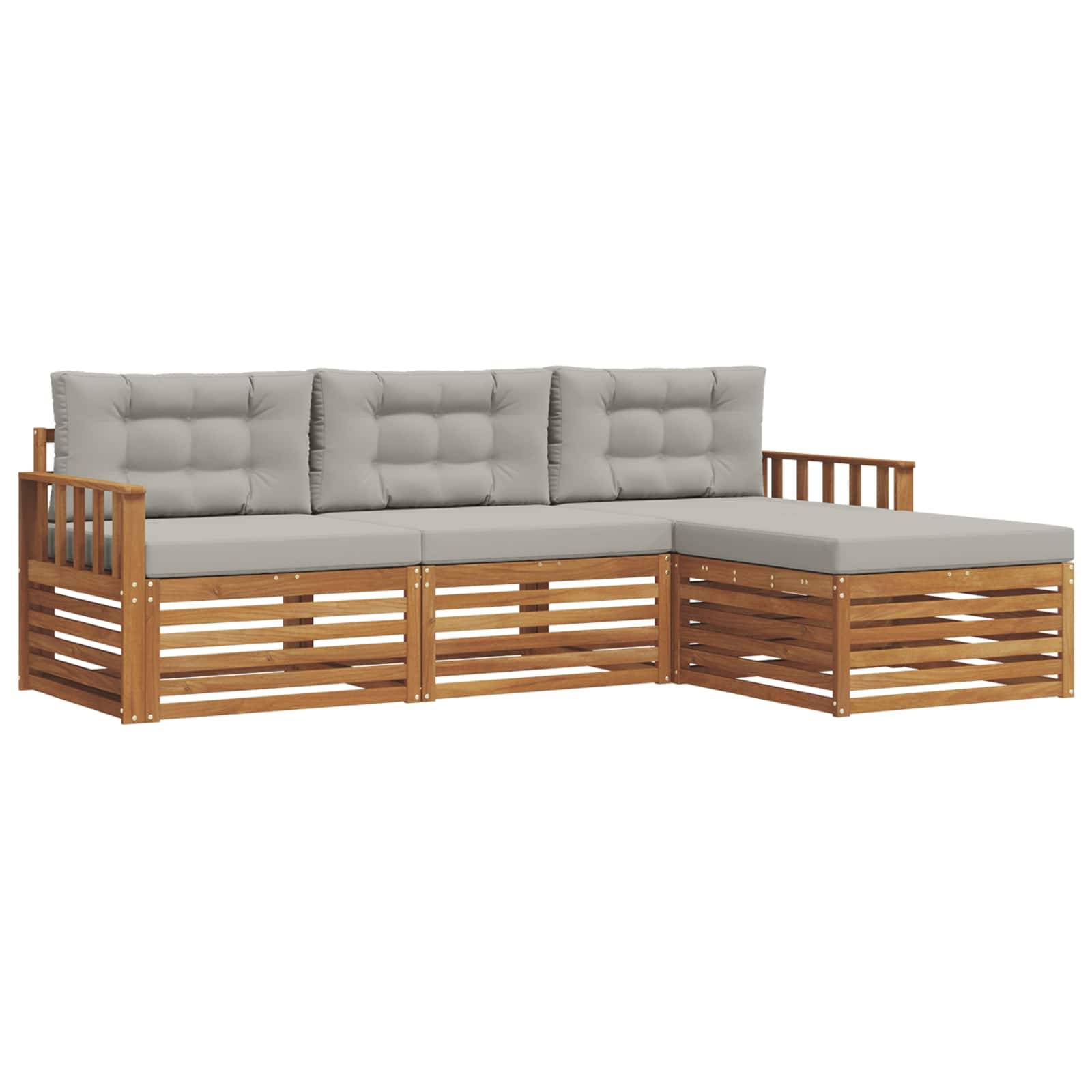 vidaXL Outdoor-Sofagarnitur mit Kissen 4 pcs Natürlich und Hellgrau