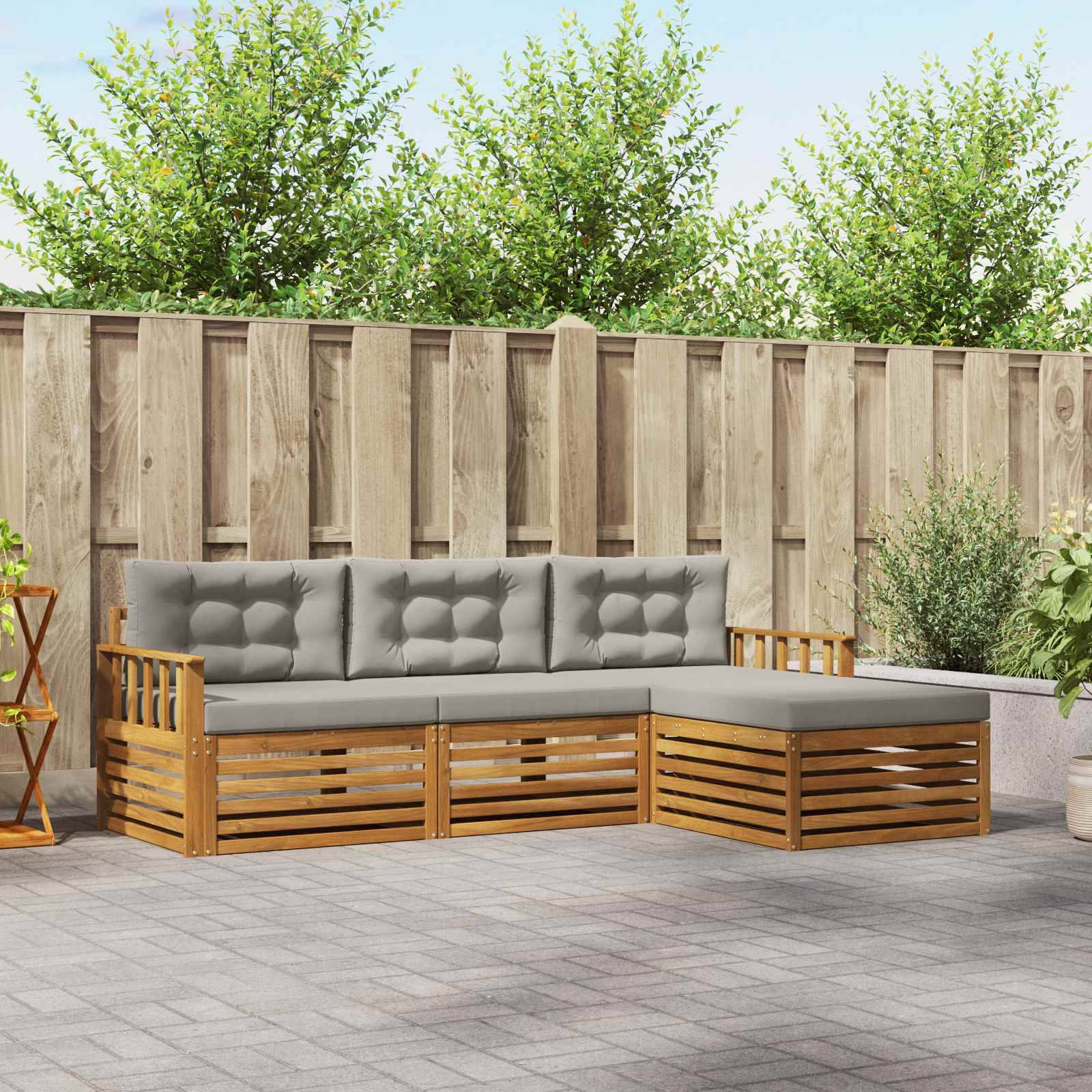 vidaXL Outdoor-Sofagarnitur mit Kissen 4 pcs Natürlich und Hellgrau