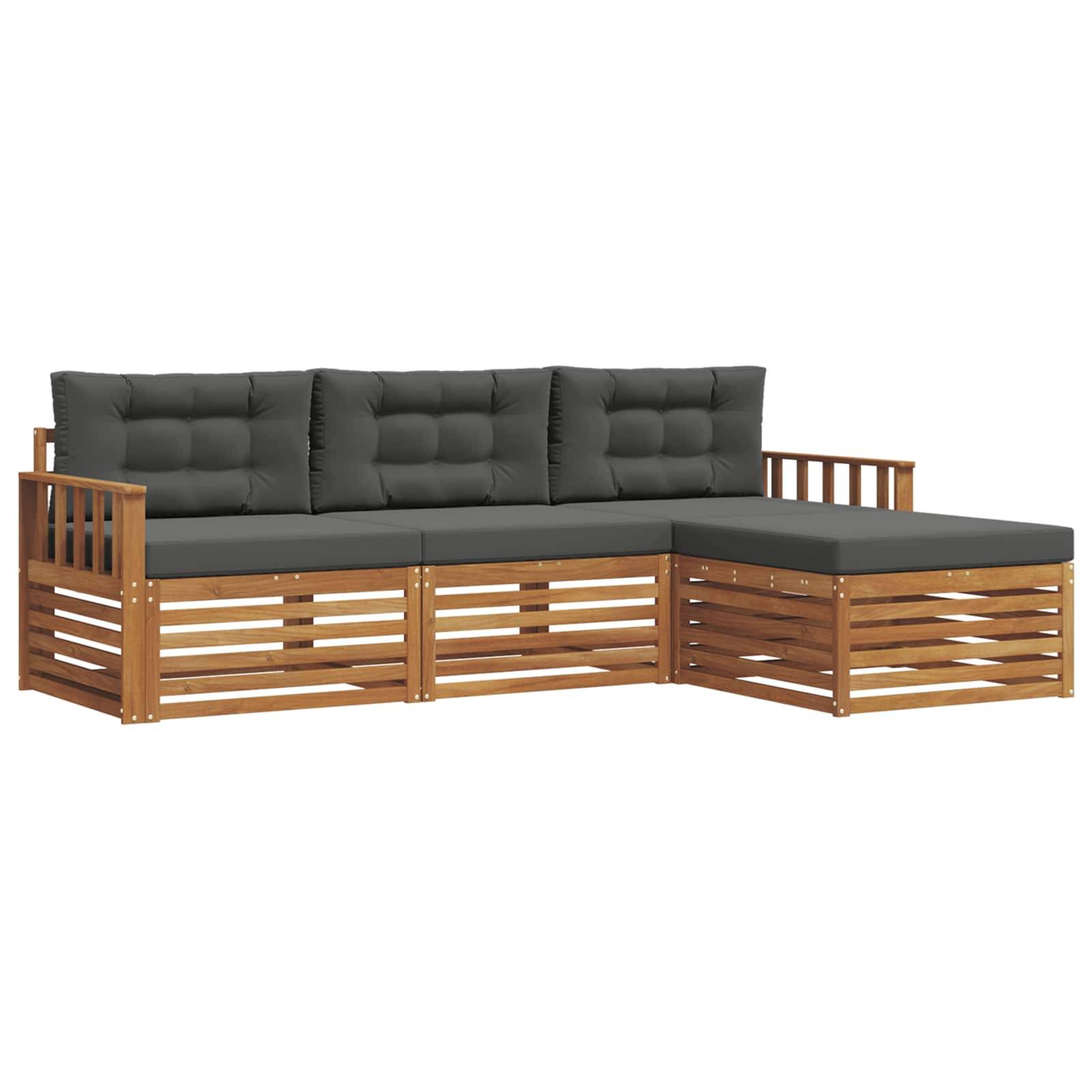 vidaXL Outdoor-Sofagarnitur mit Kissen 4 pcs Natur und Anthrazit