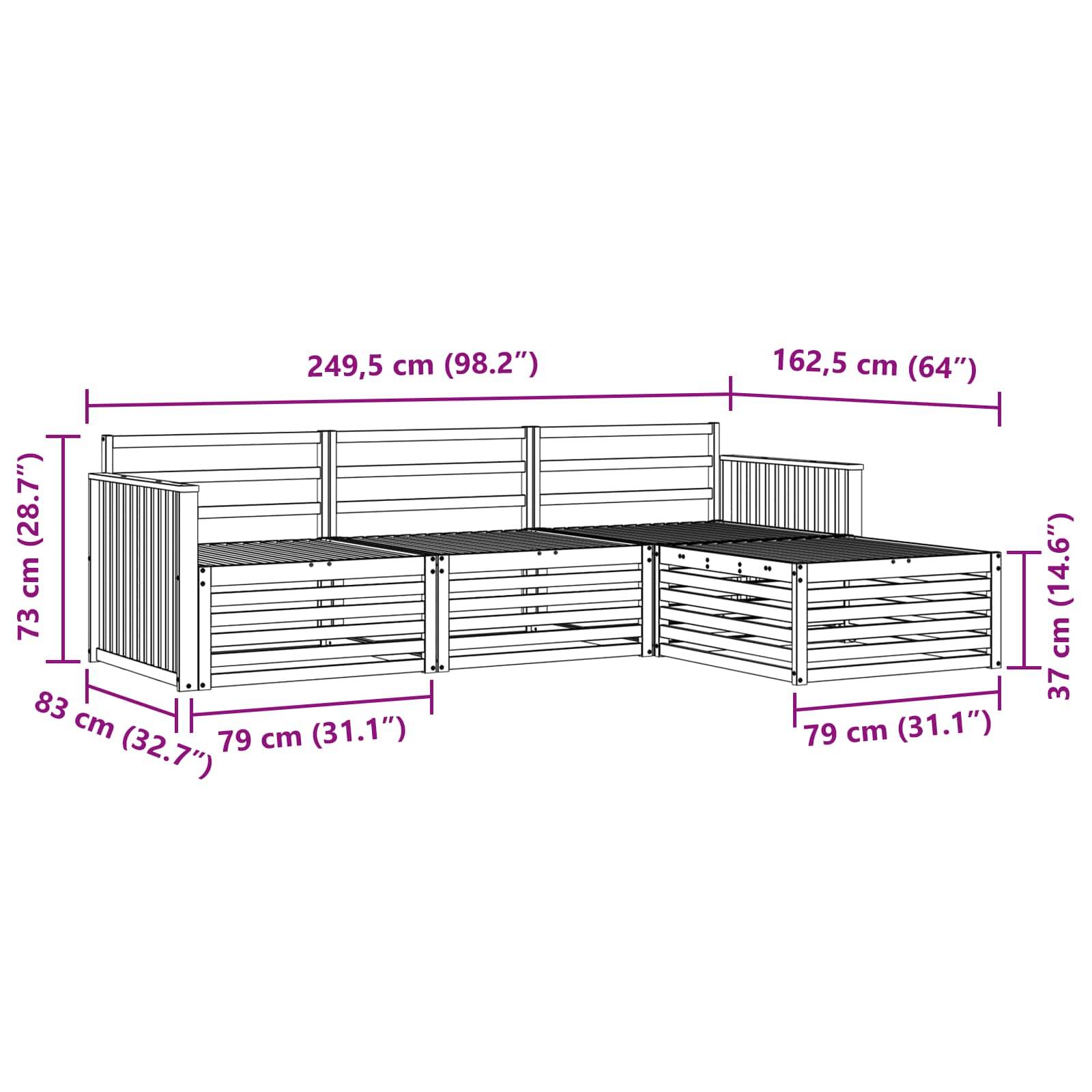 vidaXL Outdoor-Sofagarnitur 4 pcs Natur Massivholz Akazie