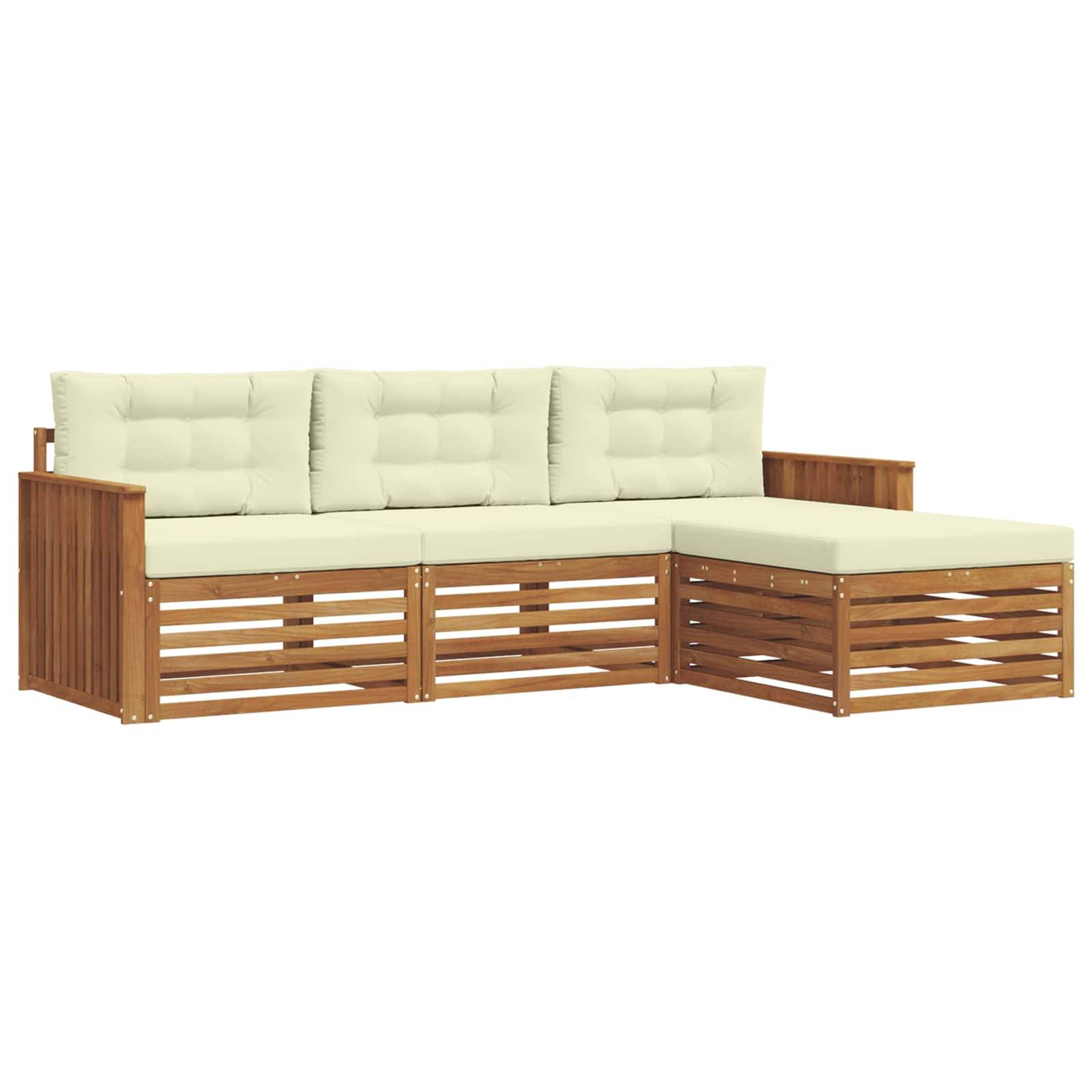 vidaXL Outdoor-Sofagarnitur mit Kissen 4 pcs Natur und Creme